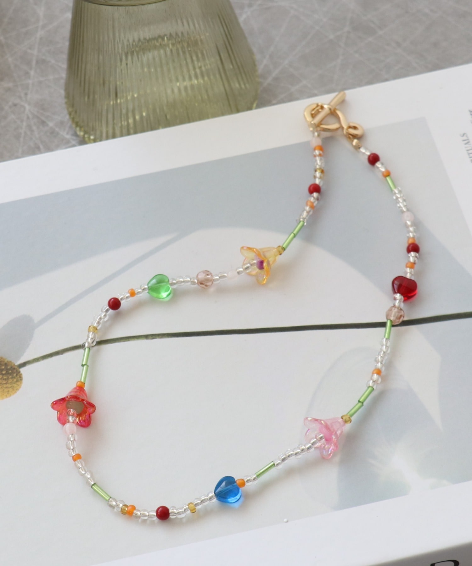 MIXビーズフラワーネックレス