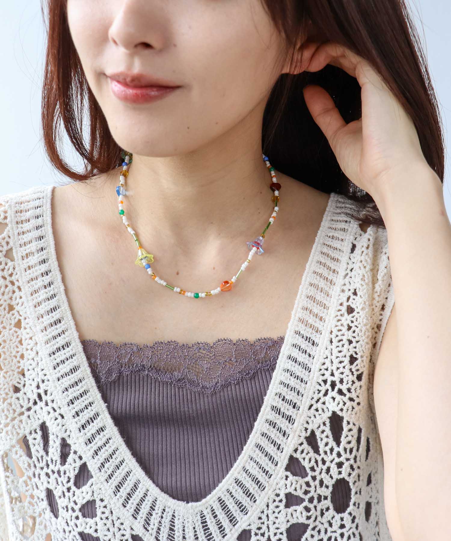 MIXビーズフラワーネックレス