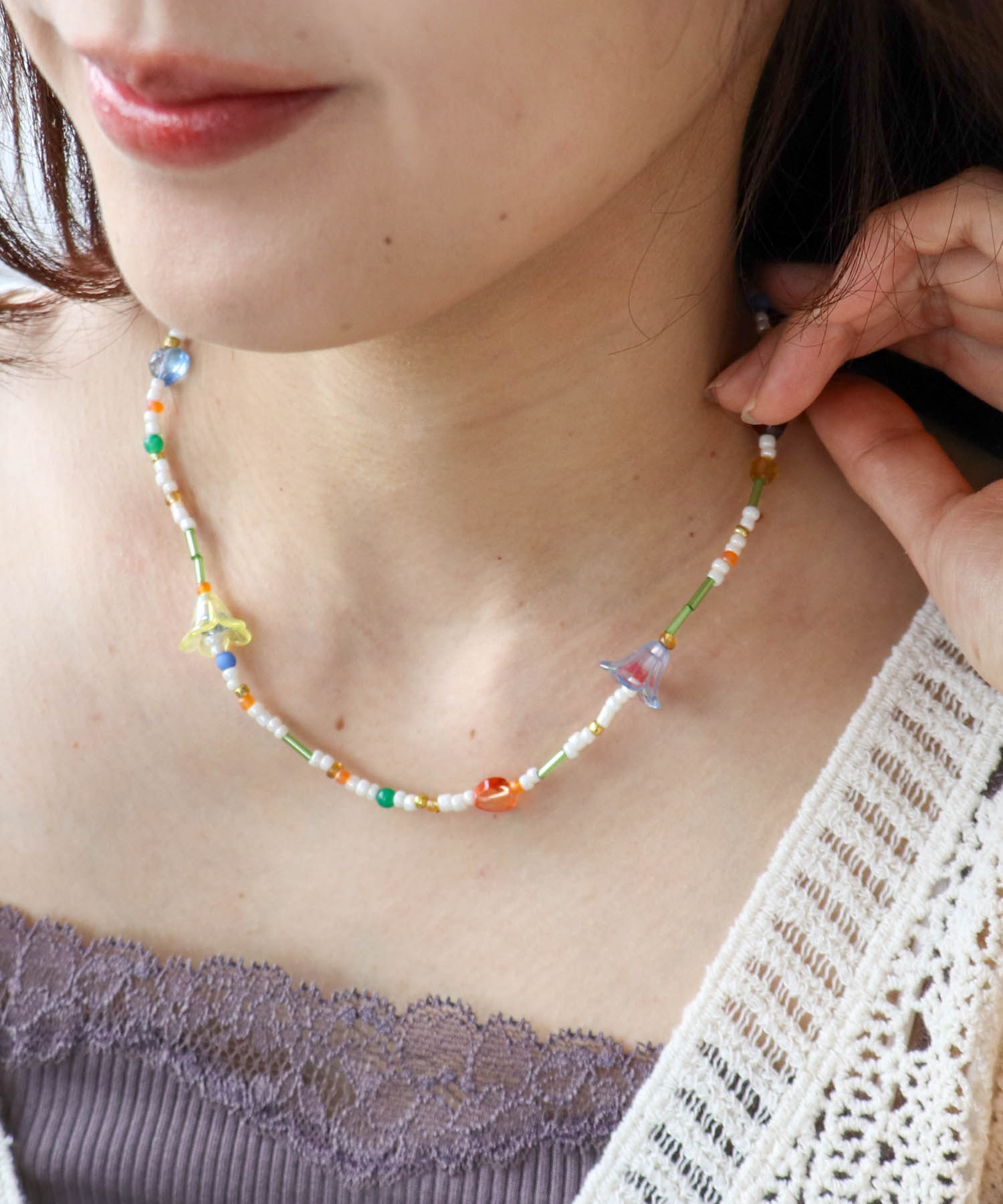 MIXビーズフラワーネックレス