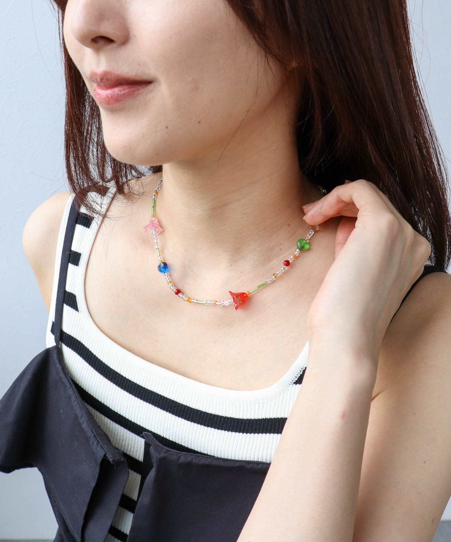 MIXビーズフラワーネックレス