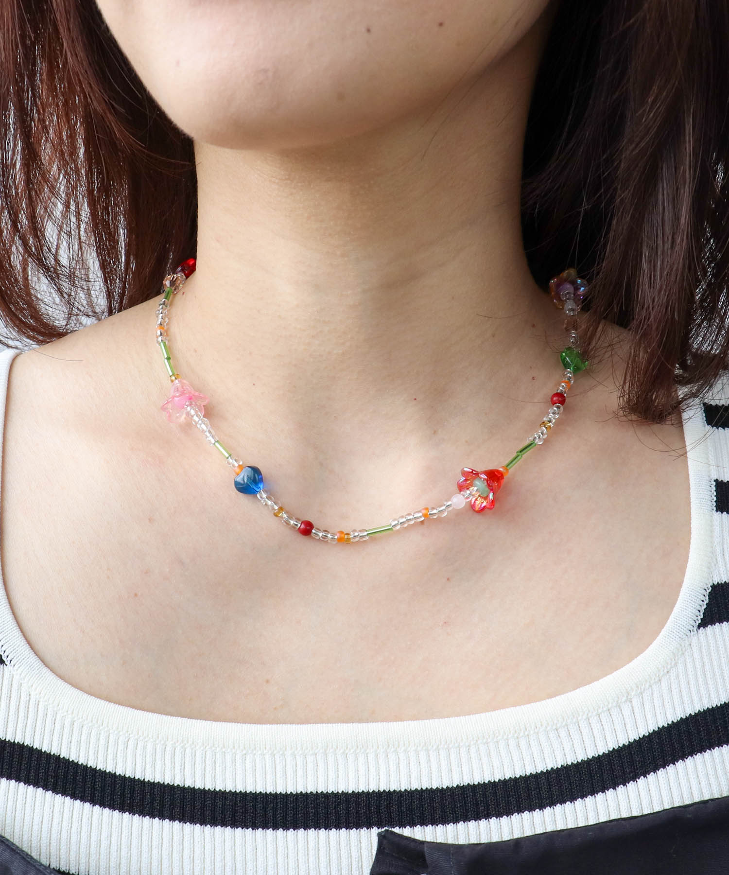 MIXビーズフラワーネックレス