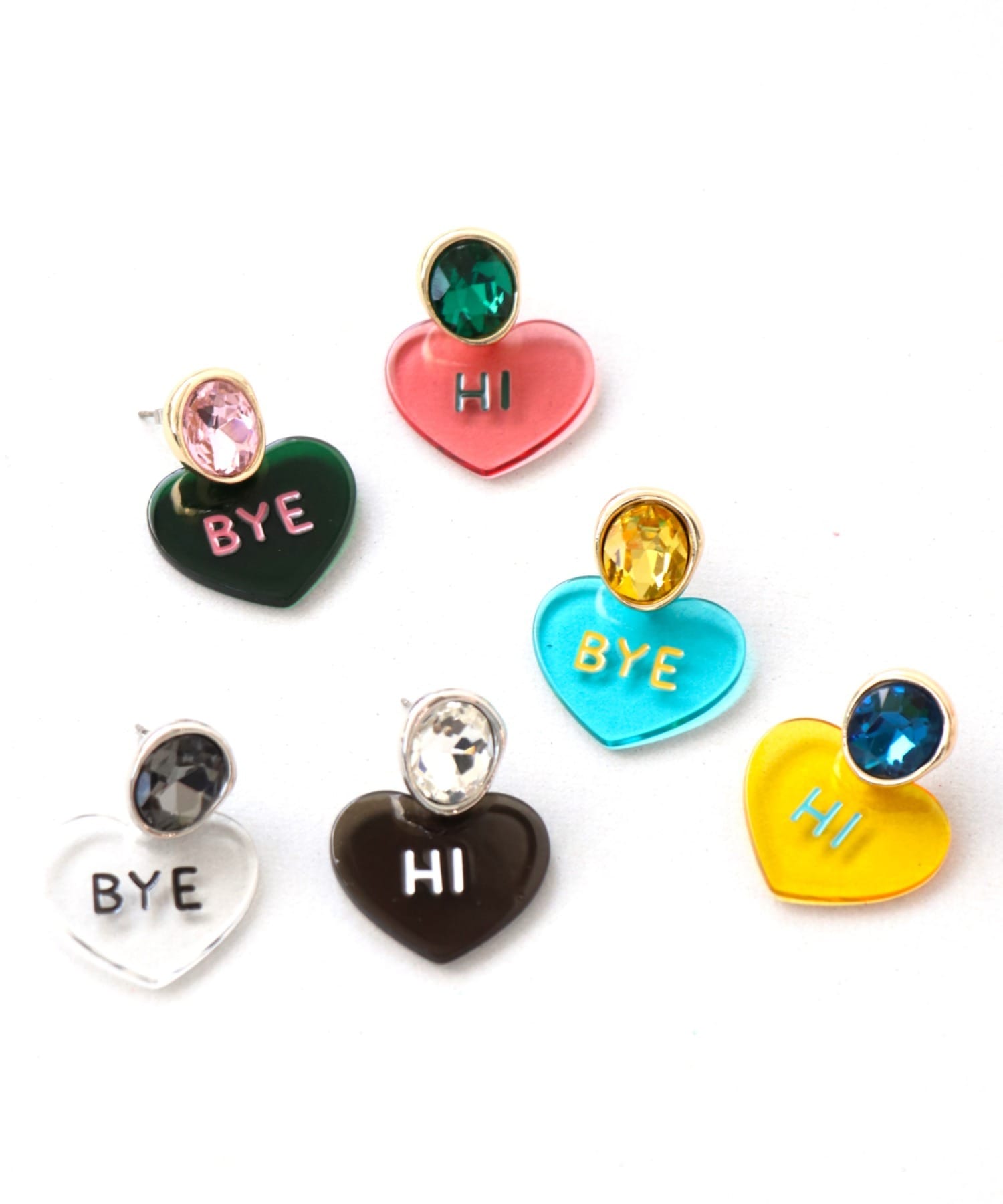 Hi/BYEクリアハートピアス