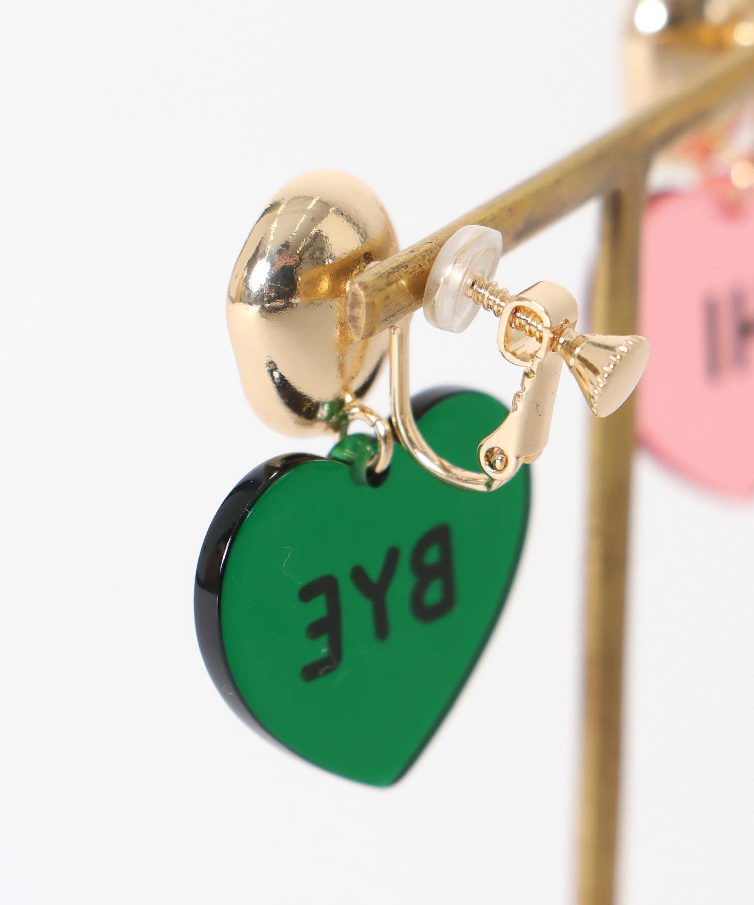 Hi/BYEクリアハートイヤリング