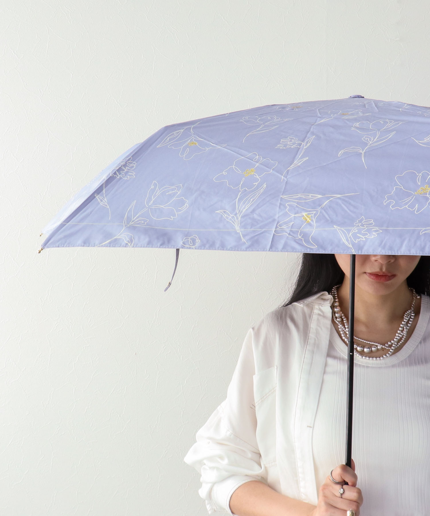【Wpc.】≪晴雨兼用/遮光≫遮光フラワードローイング折傘