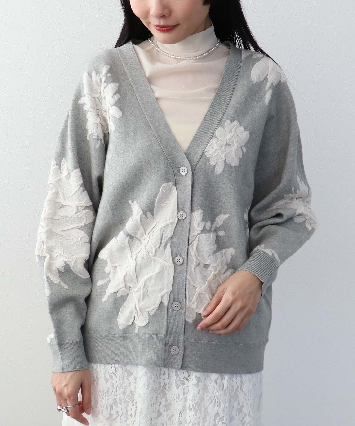 フラワージャガードドルマンカーディガン