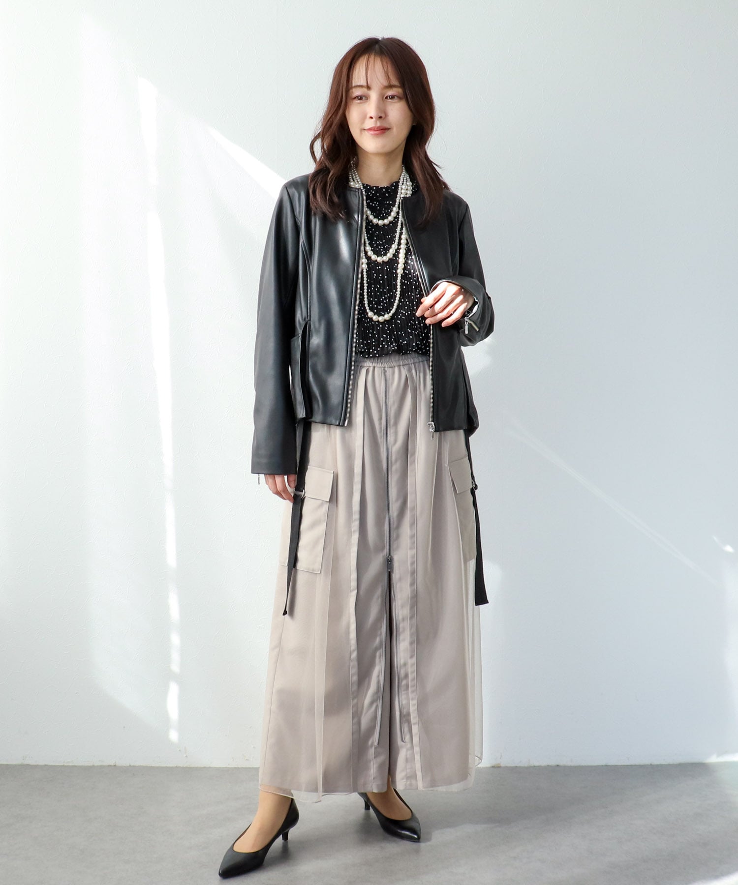 ペプラムフェイクレザージャケット