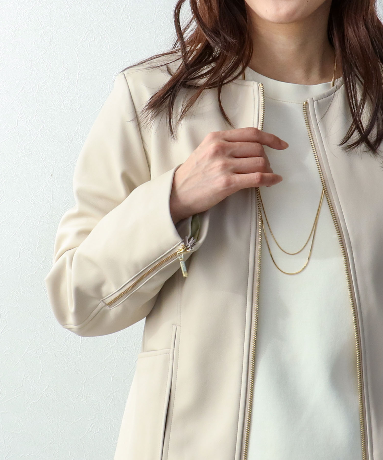 ペプラムフェイクレザージャケット