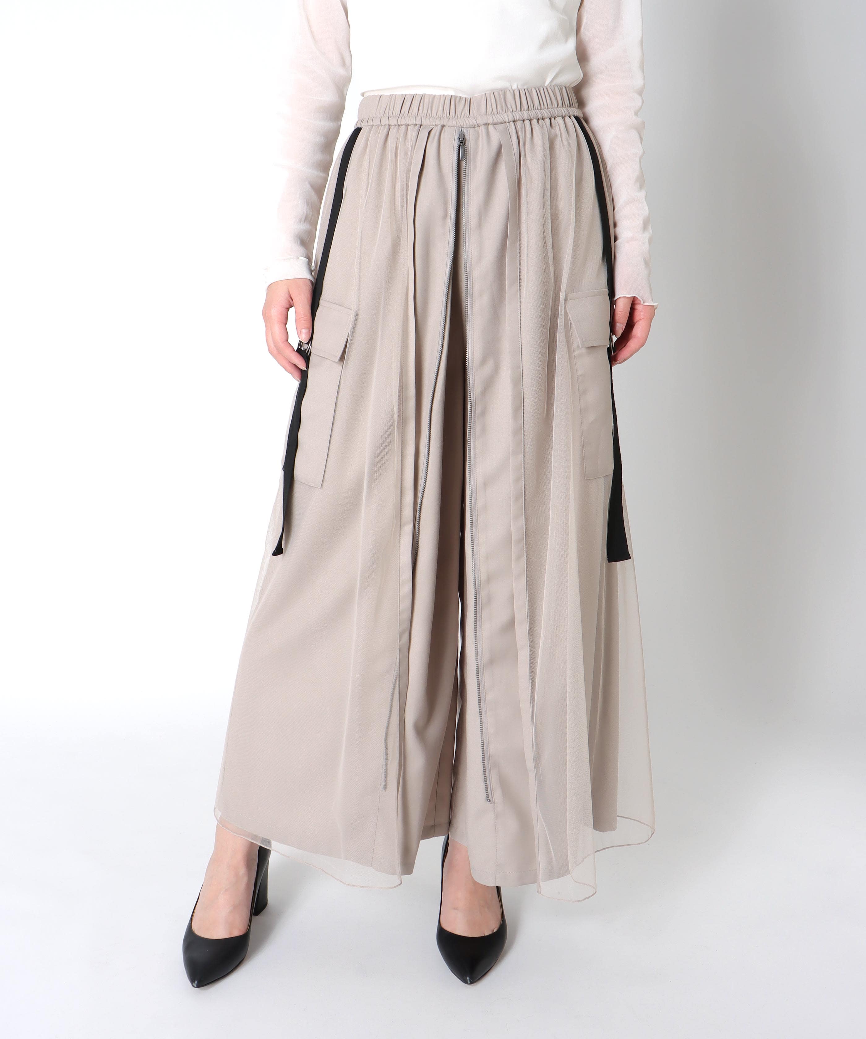 チュールドッキングフロントZIPパンツ