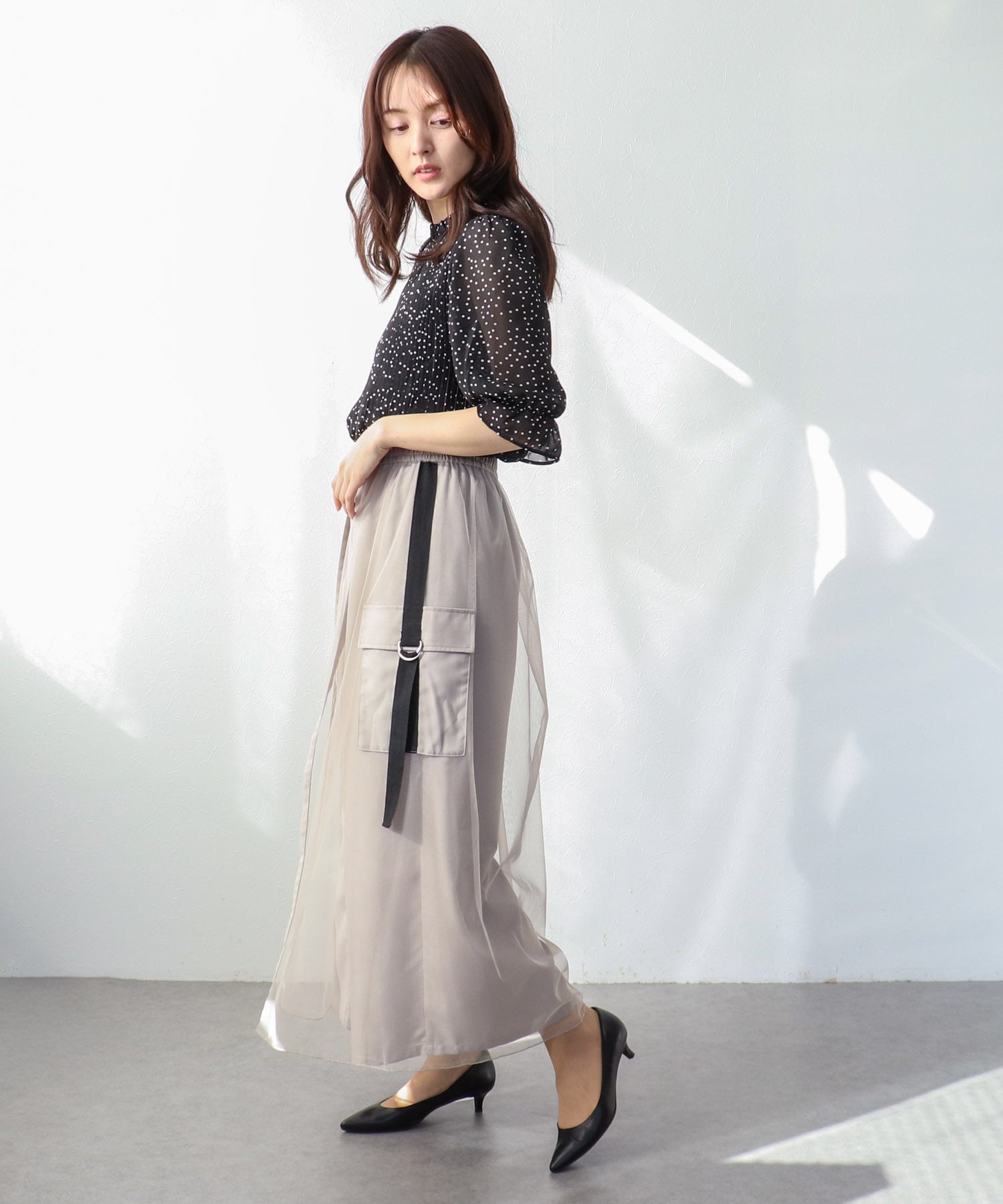 チュールドッキングフロントZIPパンツ