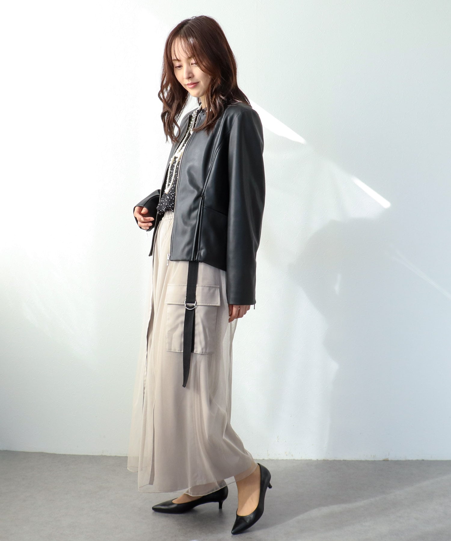 チュールドッキングフロントZIPパンツ