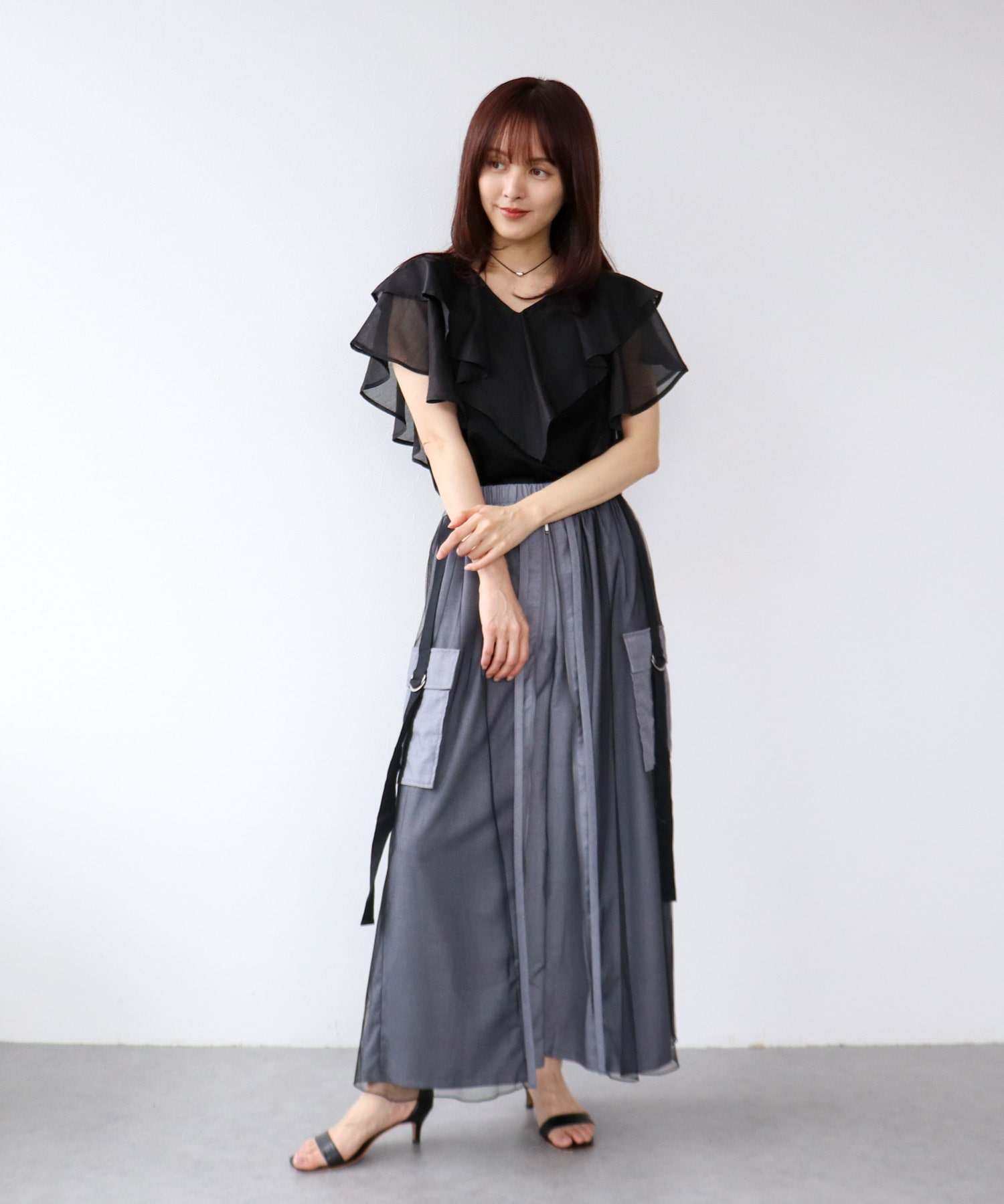 チュールドッキングフロントZIPパンツ