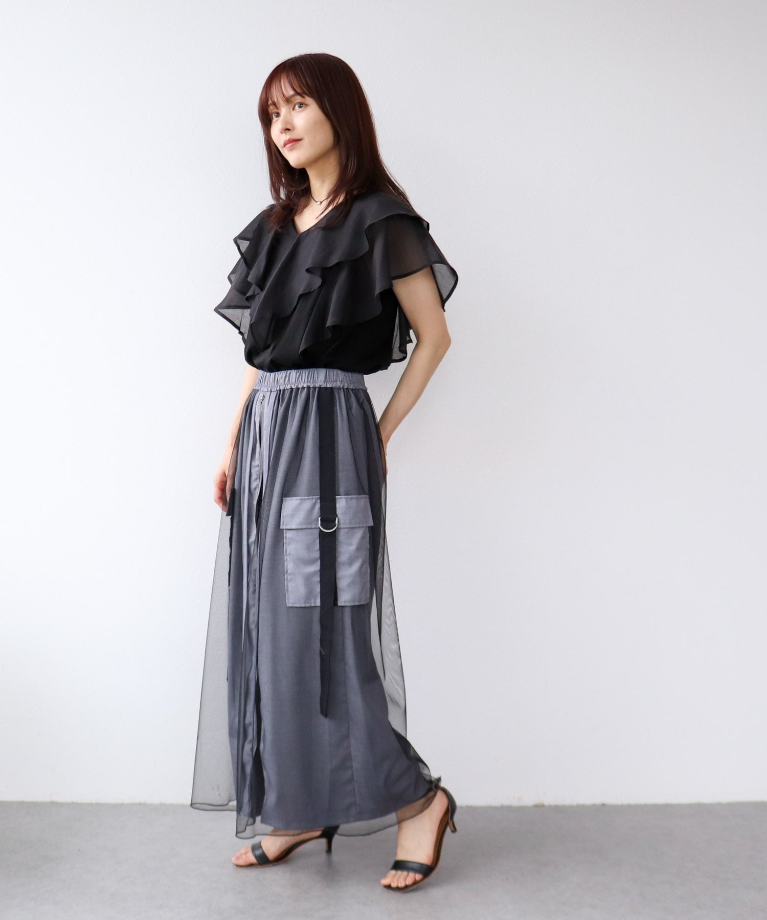 チュールドッキングフロントZIPパンツ