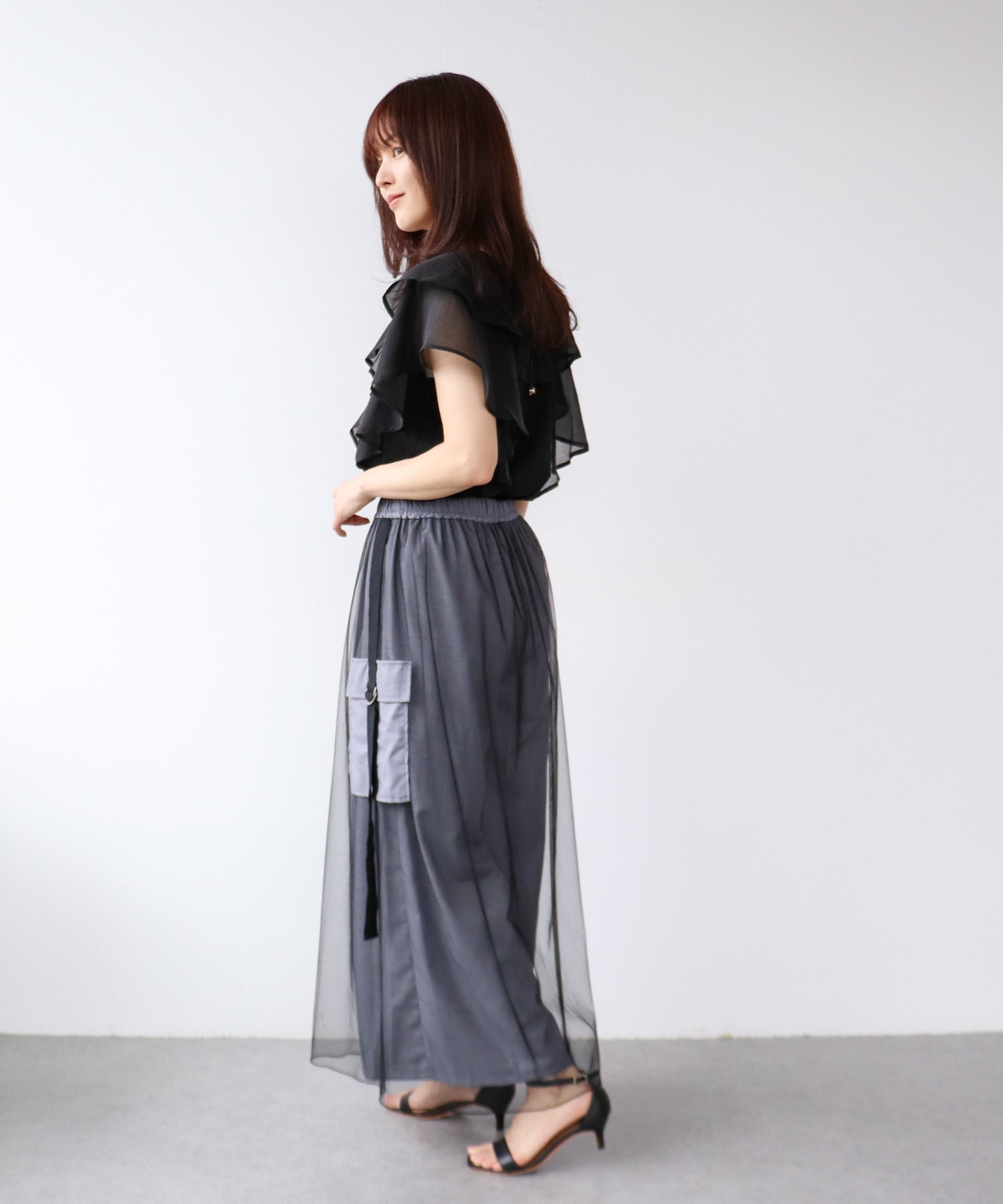 チュールドッキングフロントZIPパンツ