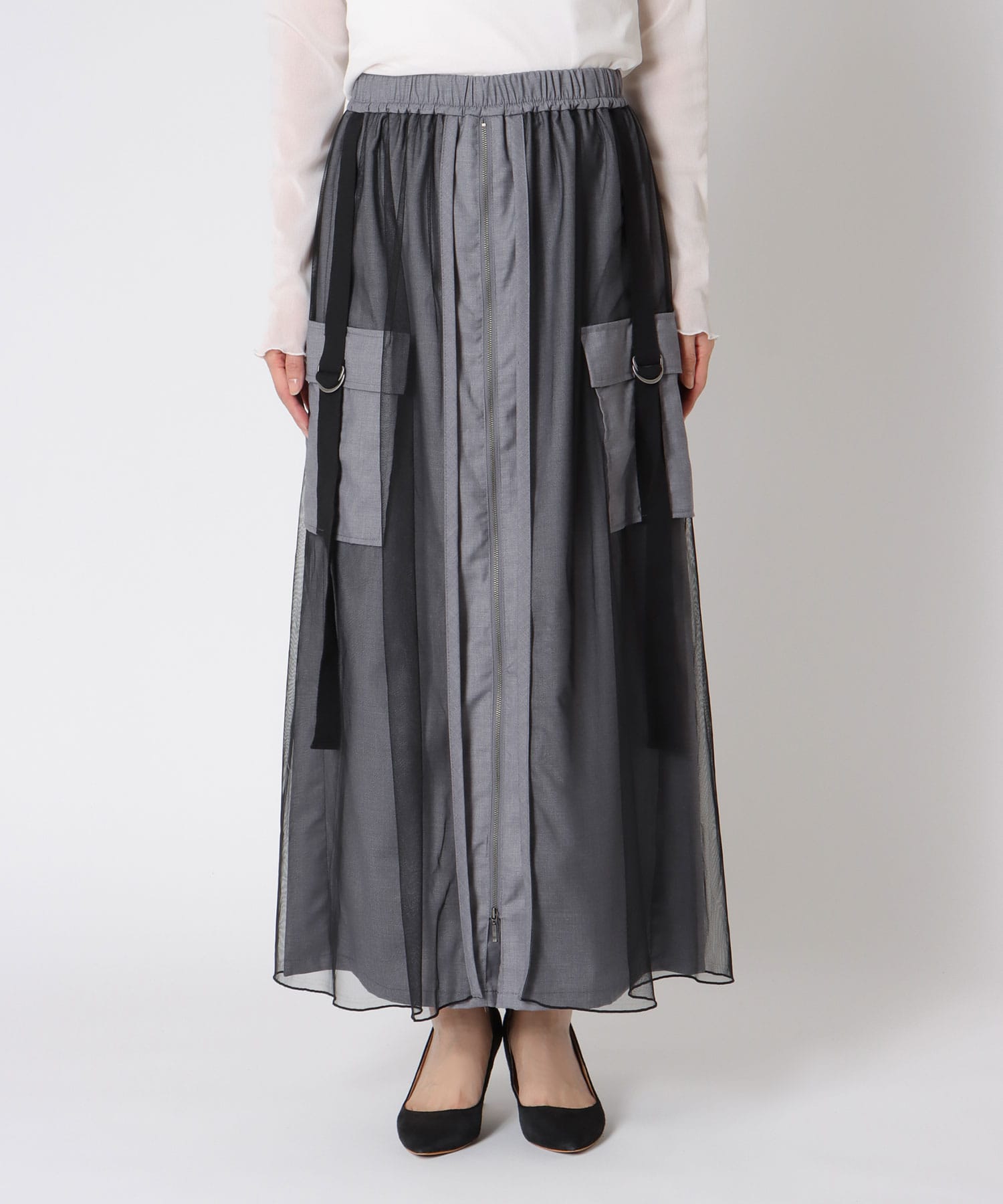 チュールドッキングフロントZIPパンツ