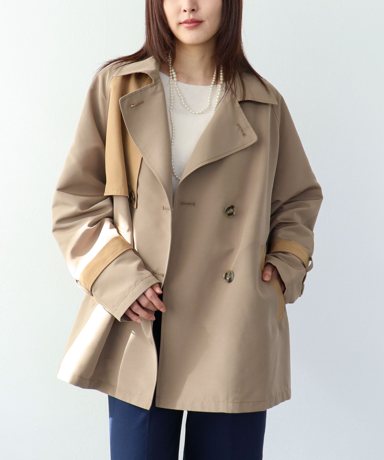 【2/26(木)12時予約開始】バイカラーショートトレンチコート