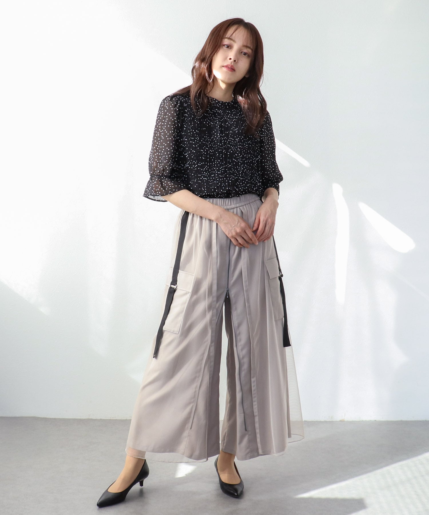 2WAYハーフスリーブブラウス