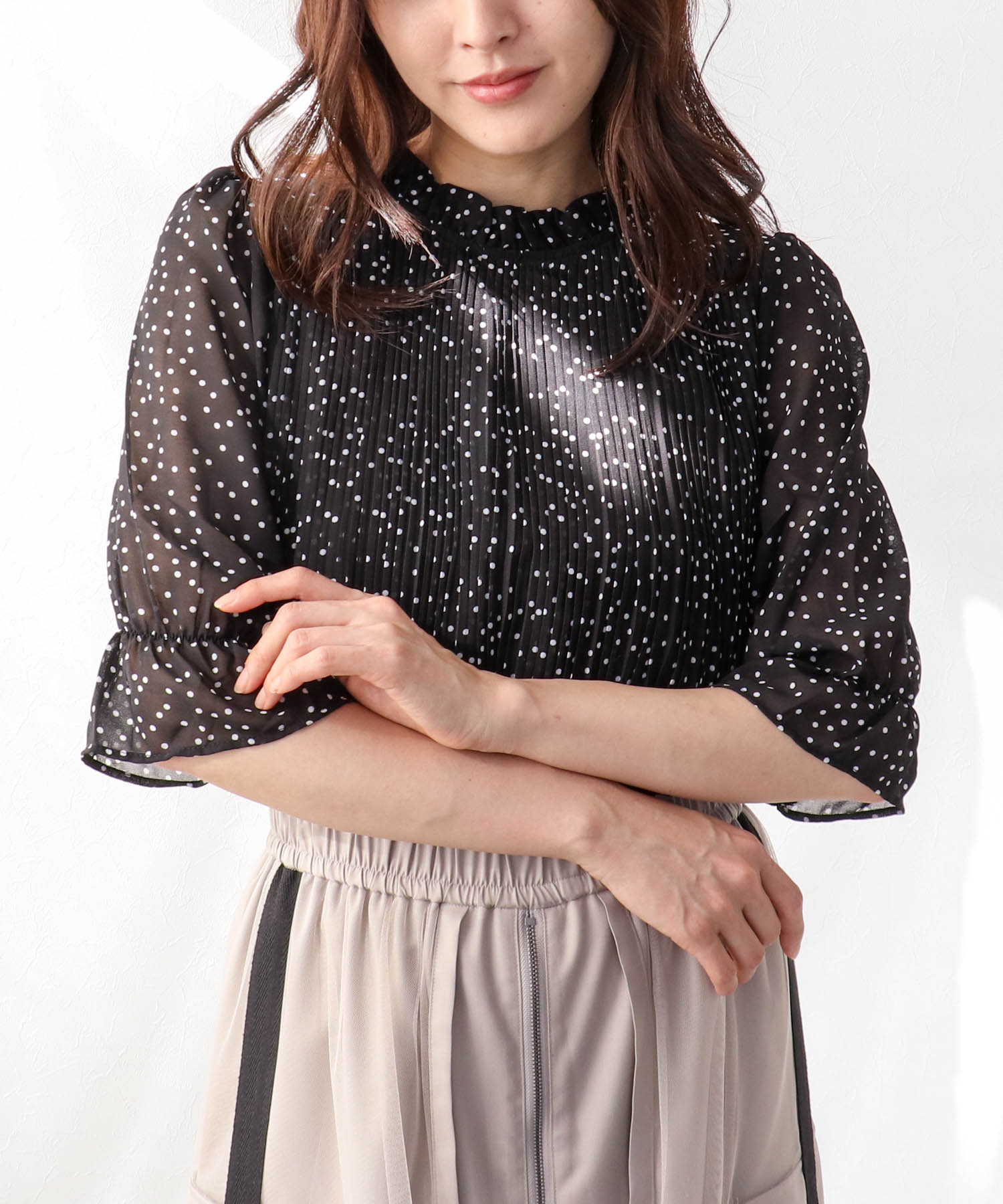 2WAYハーフスリーブブラウス