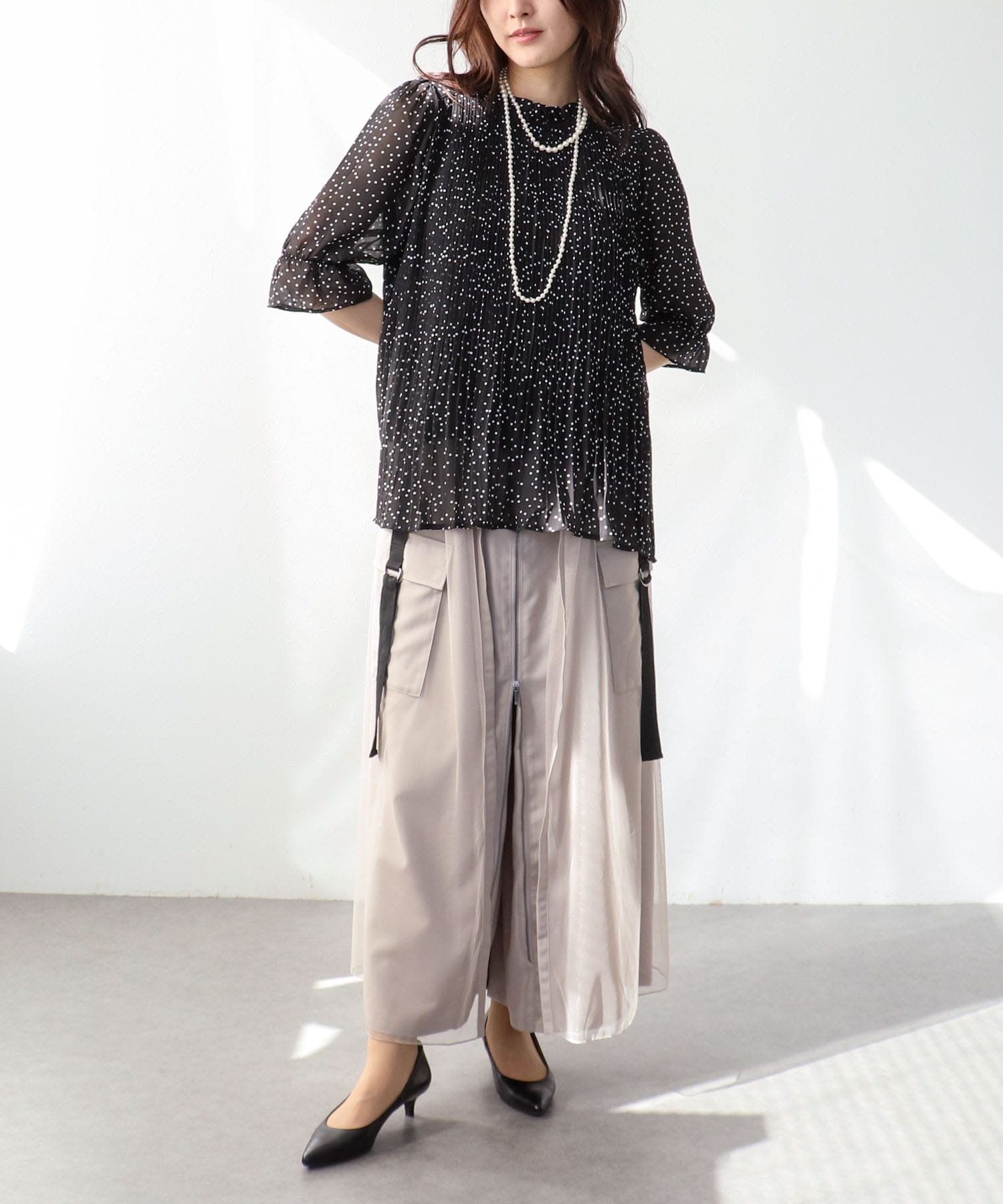 2WAYハーフスリーブブラウス