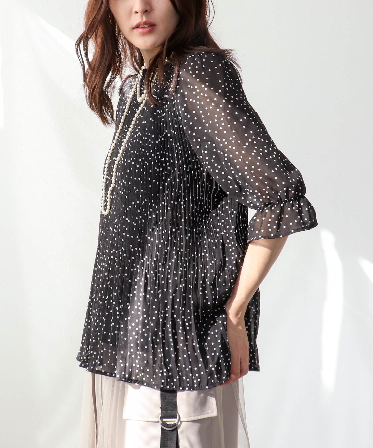 2WAYハーフスリーブブラウス