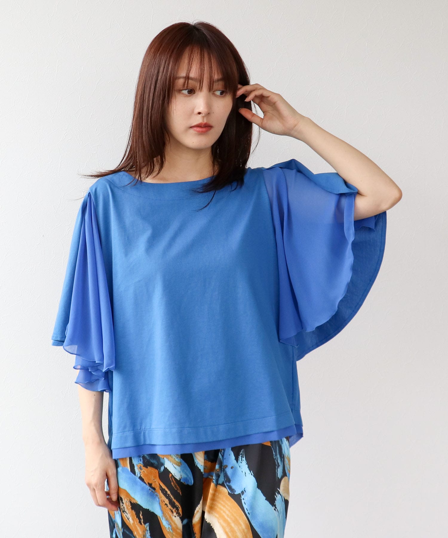 Wシルケットシフォンドッキングプルオーバー