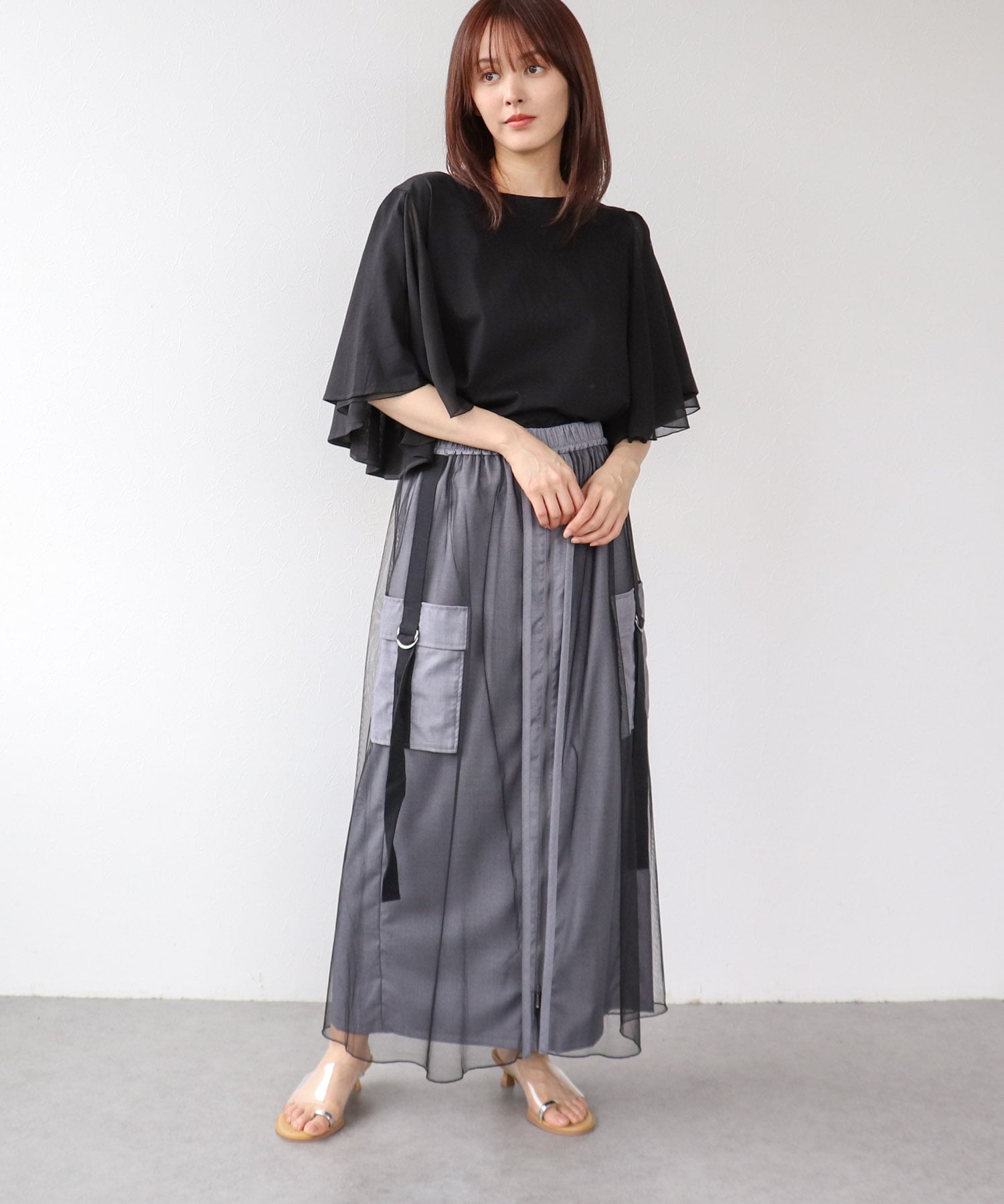 Wシルケットシフォンドッキングプルオーバー