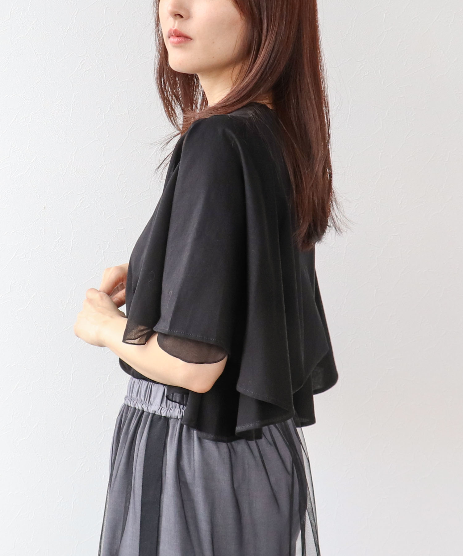 Wシルケットシフォンドッキングプルオーバー