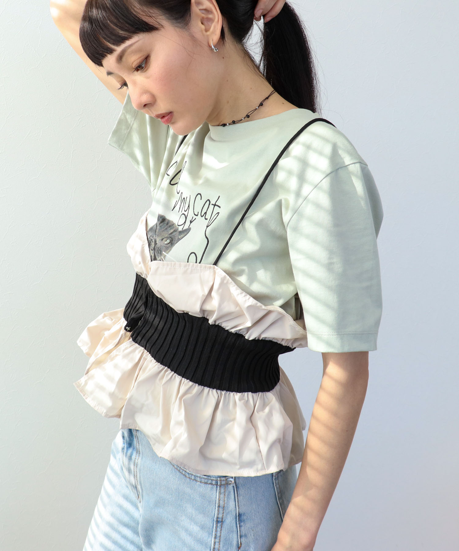 【2/26(木)12時予約開始】ニットタフタビスチェ