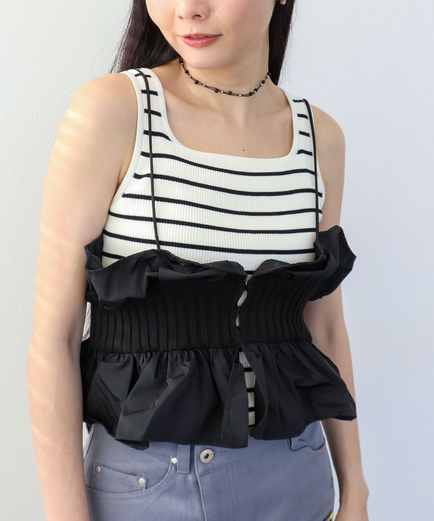 【2/26(木)12時予約開始】ニットタフタビスチェ