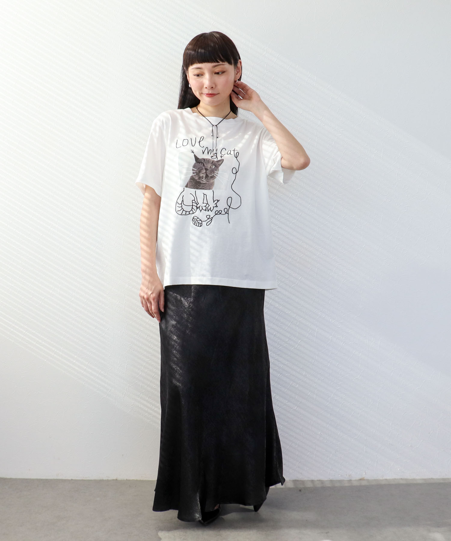 CAT落書き刺繍Tシャツ