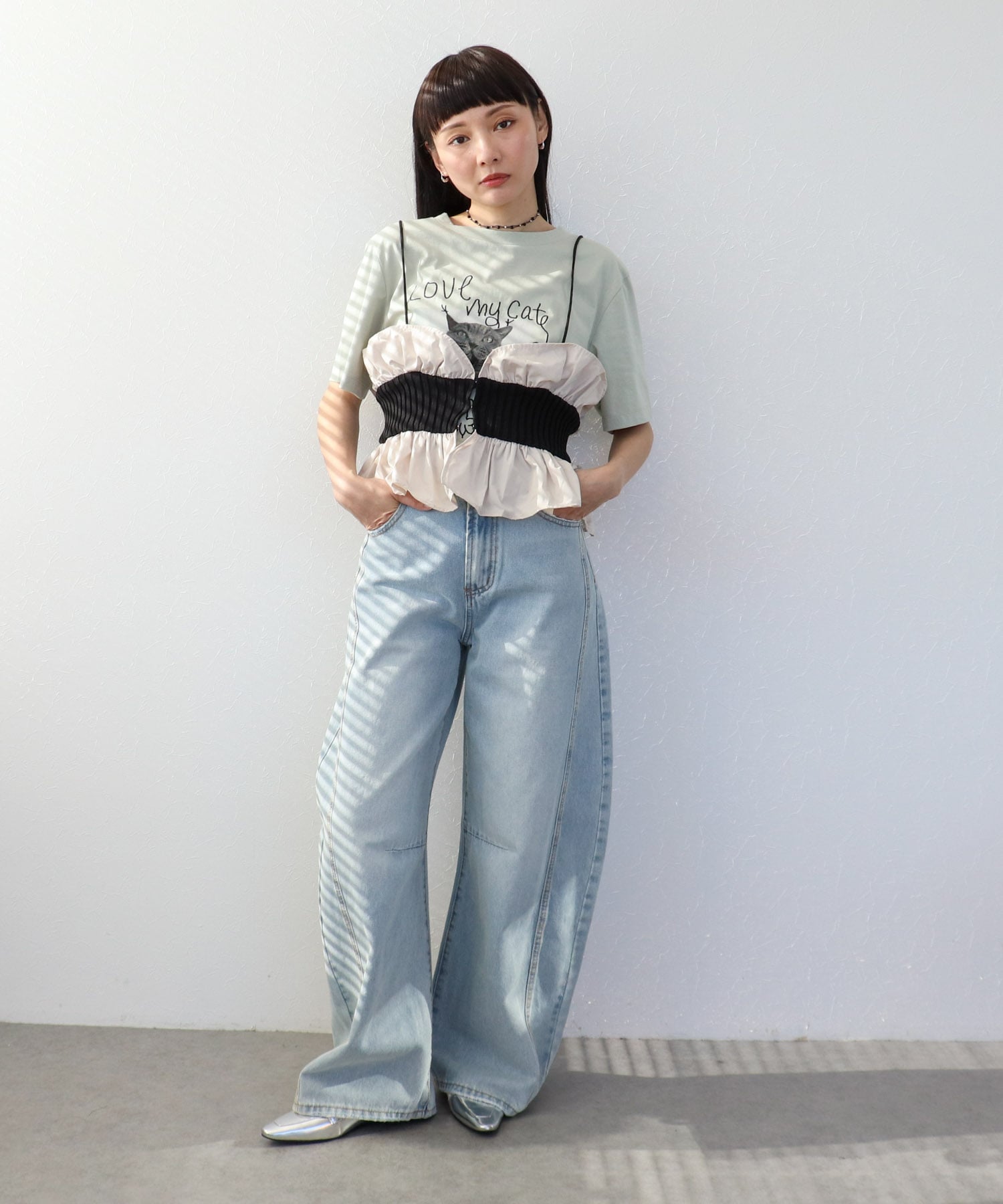 CAT落書き刺繍Tシャツ