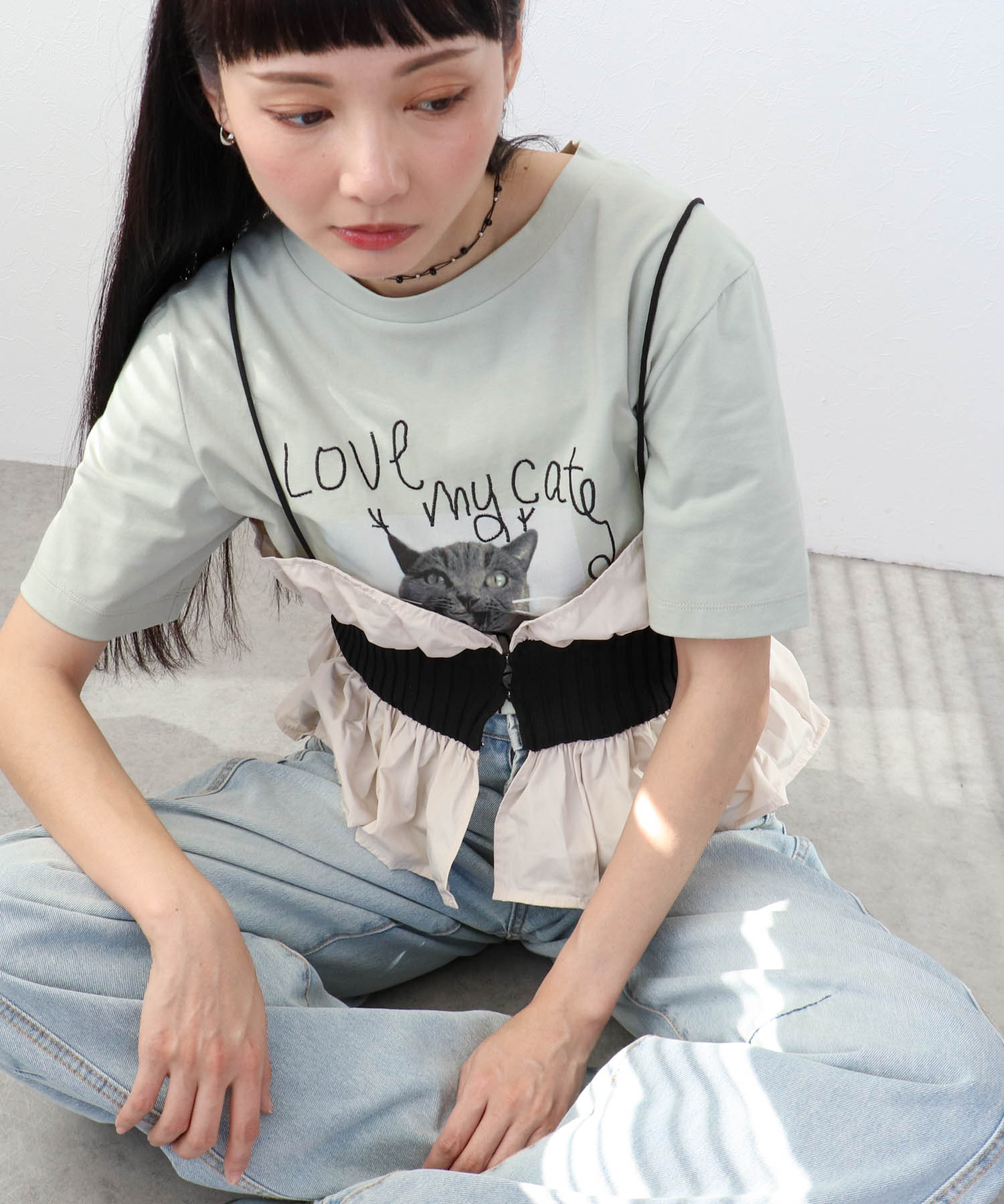 CAT落書き刺繍Tシャツ