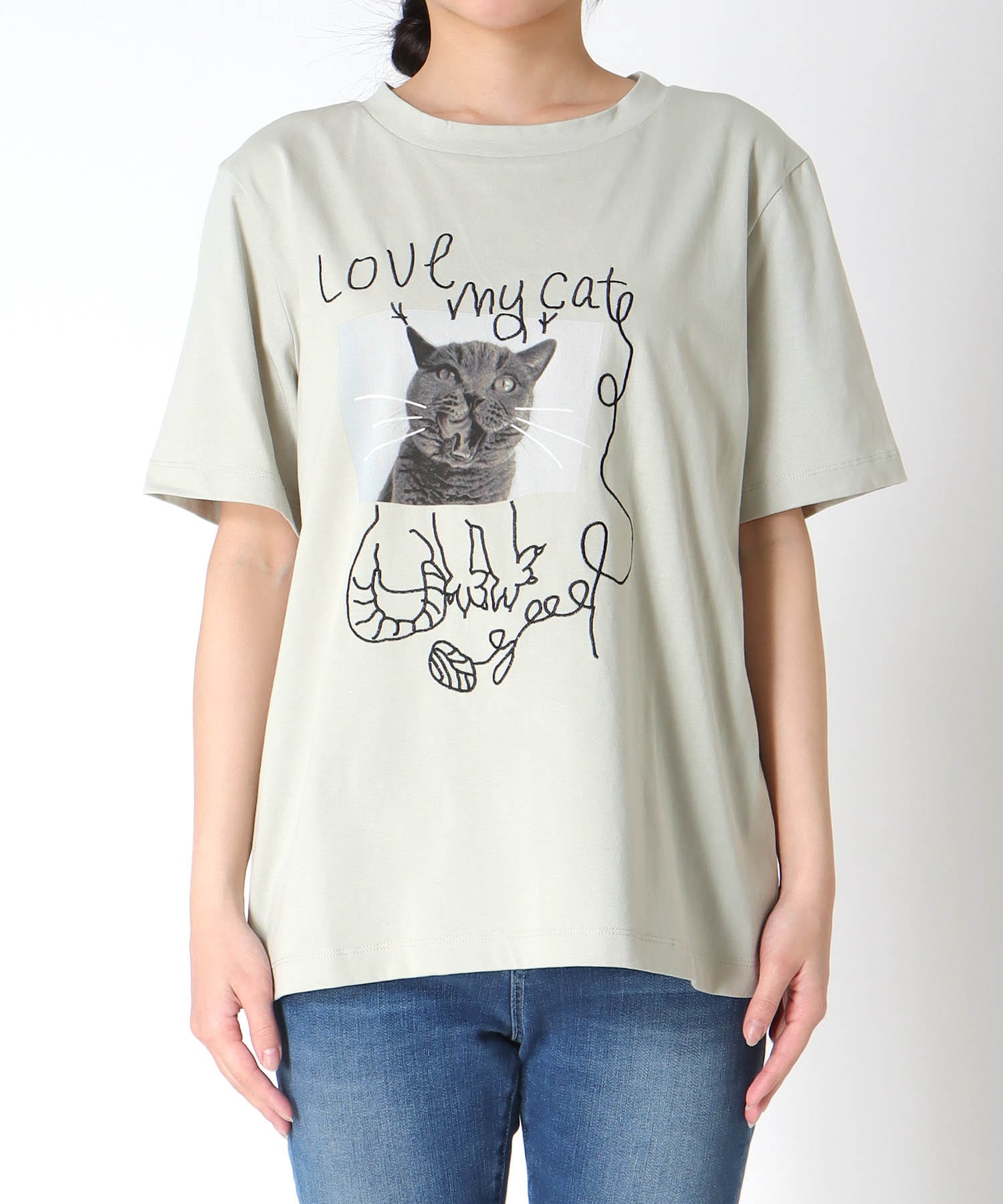 CAT落書き刺繍Tシャツ