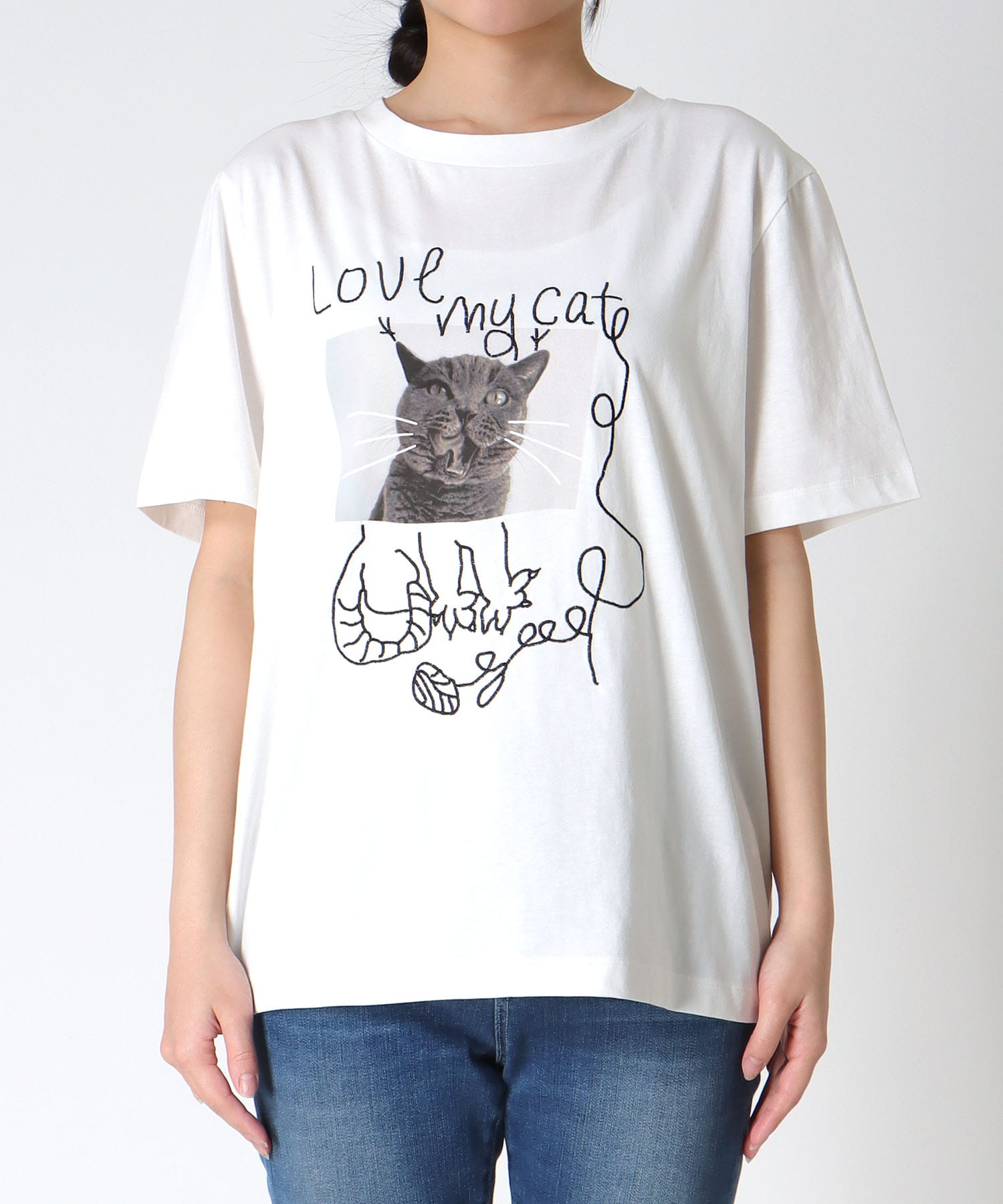 CAT落書き刺繍Tシャツ