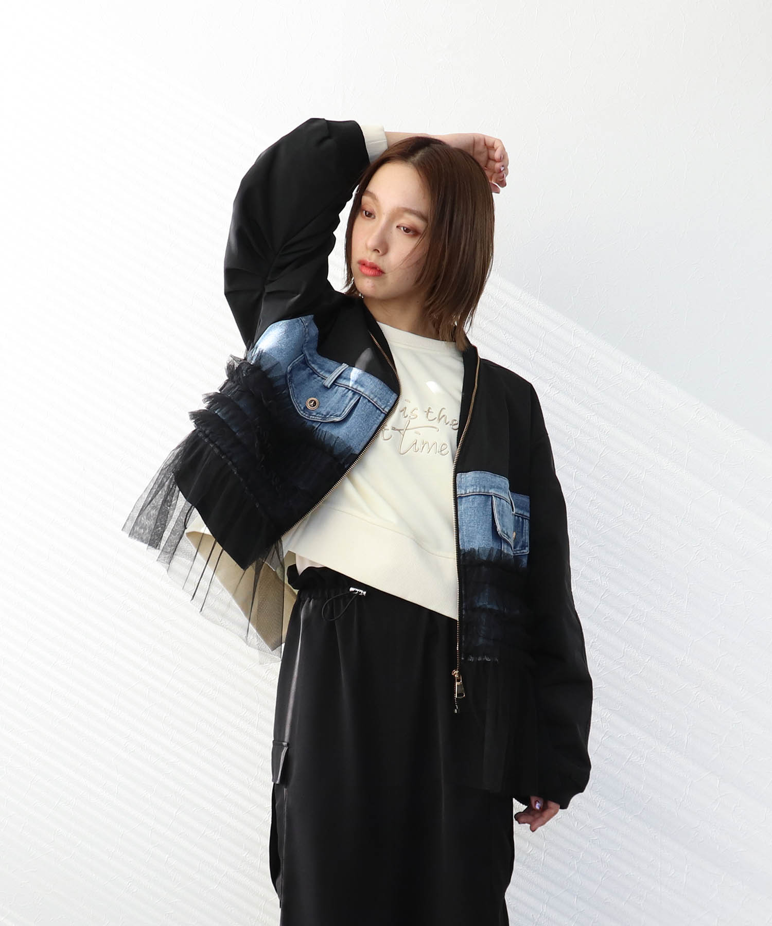 デニムチュールドッキングブルゾン