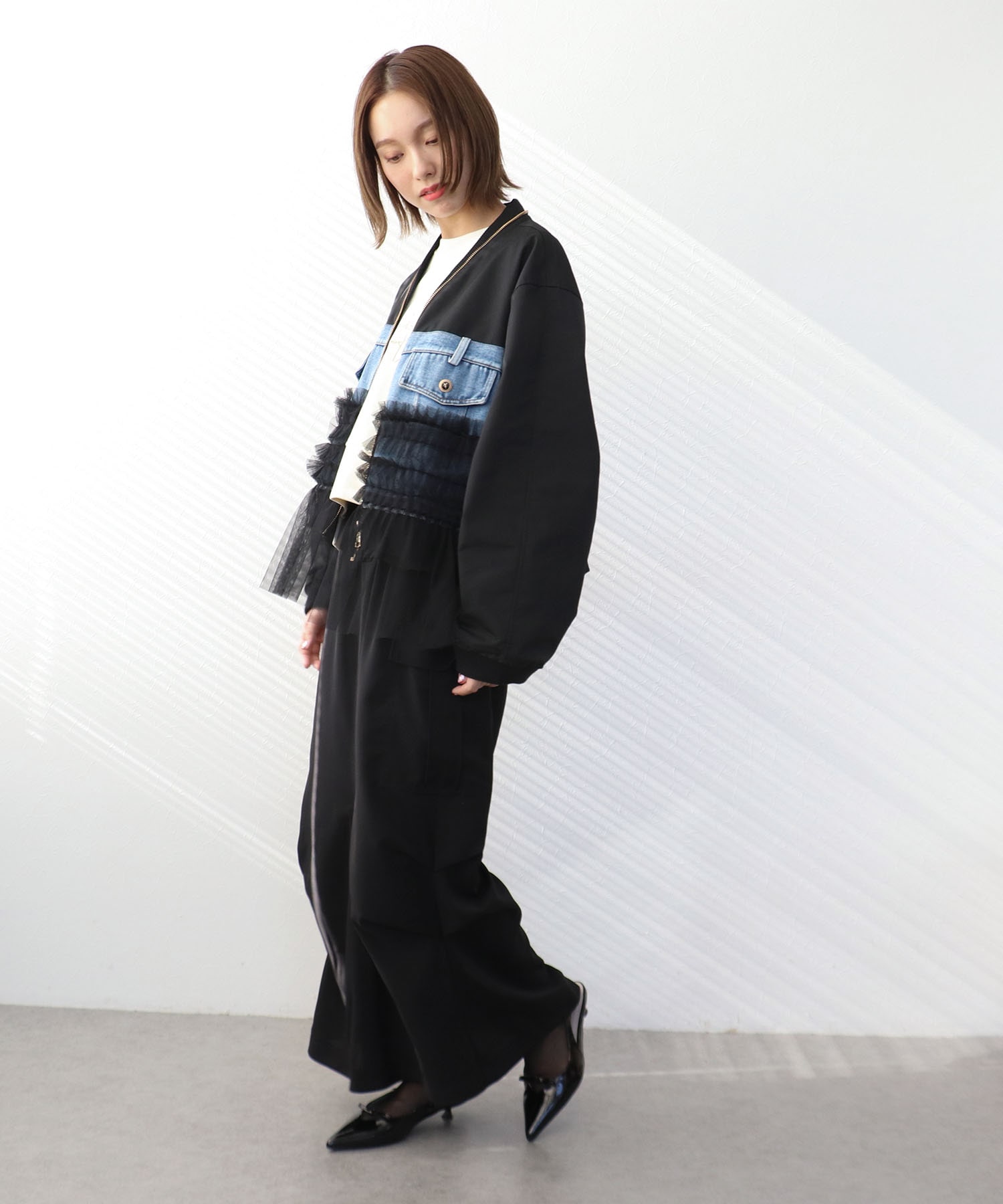 デニムチュールドッキングブルゾン