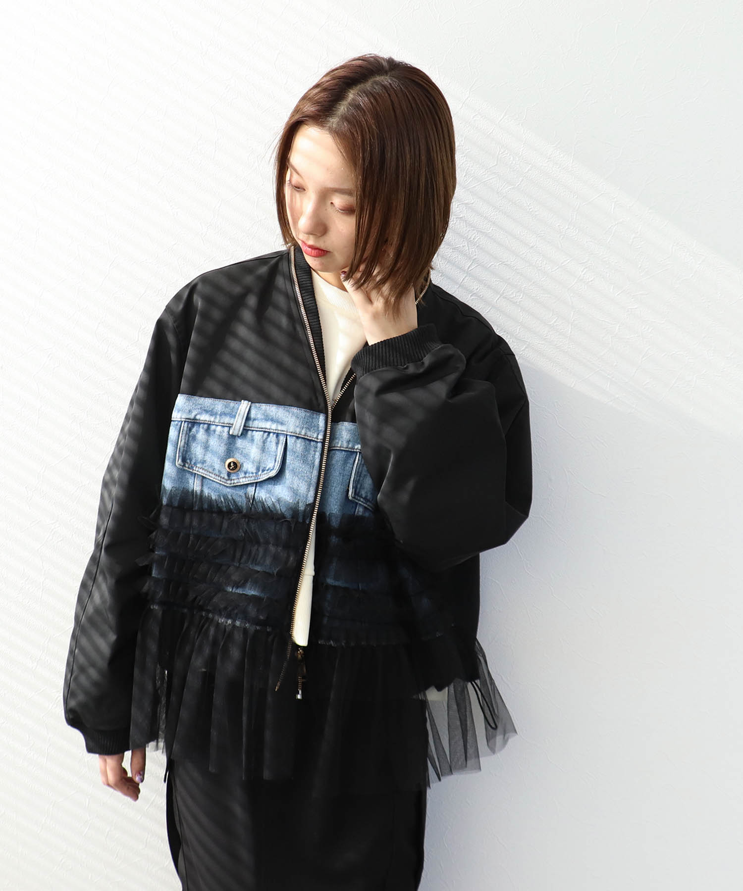 デニムチュールドッキングブルゾン