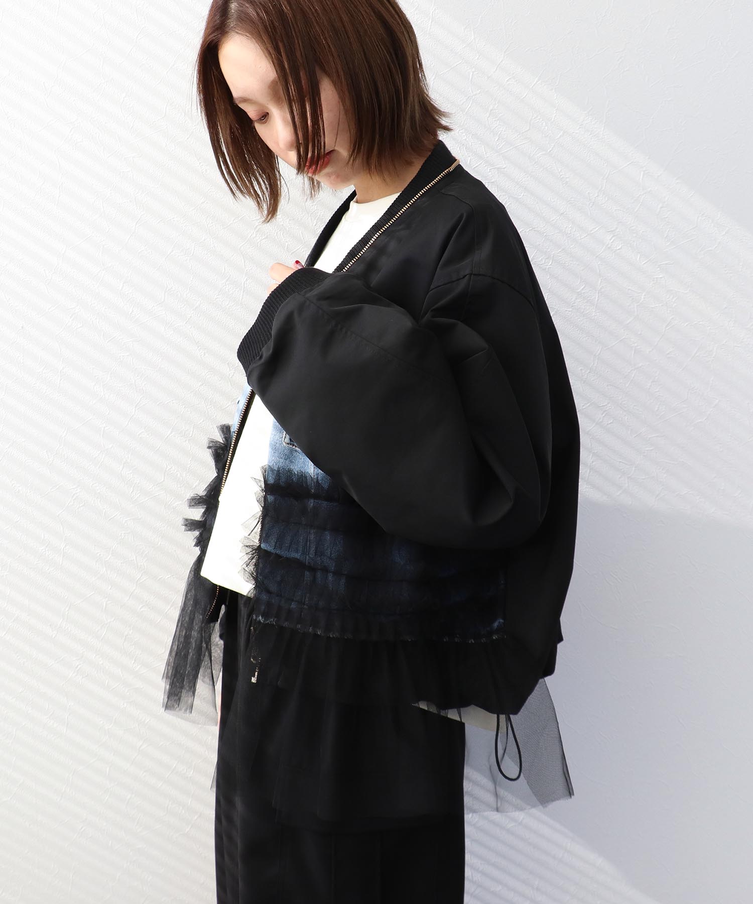 デニムチュールドッキングブルゾン