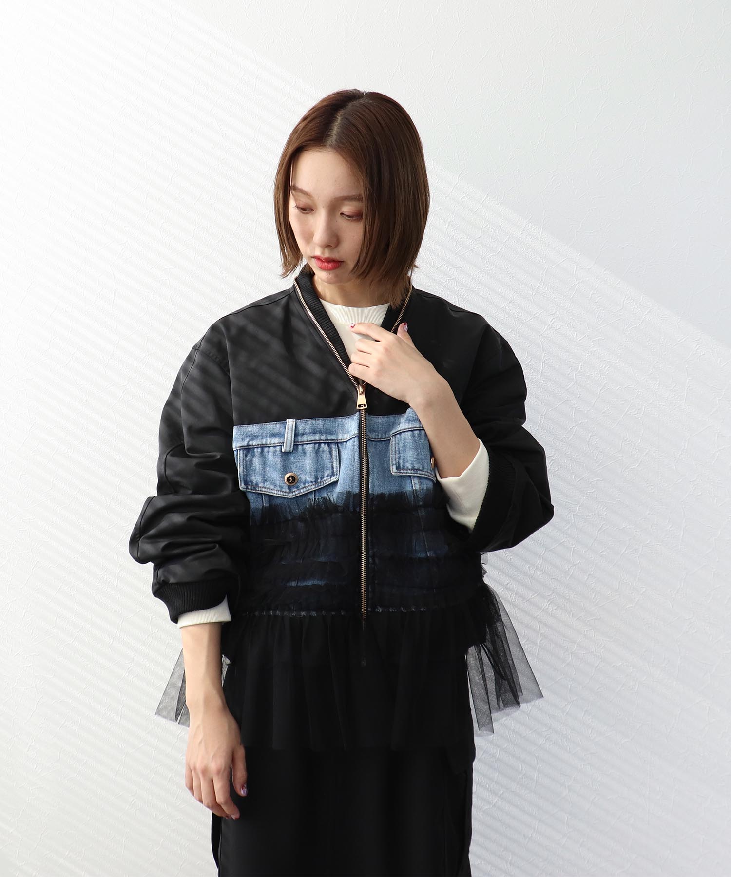 デニムチュールドッキングブルゾン