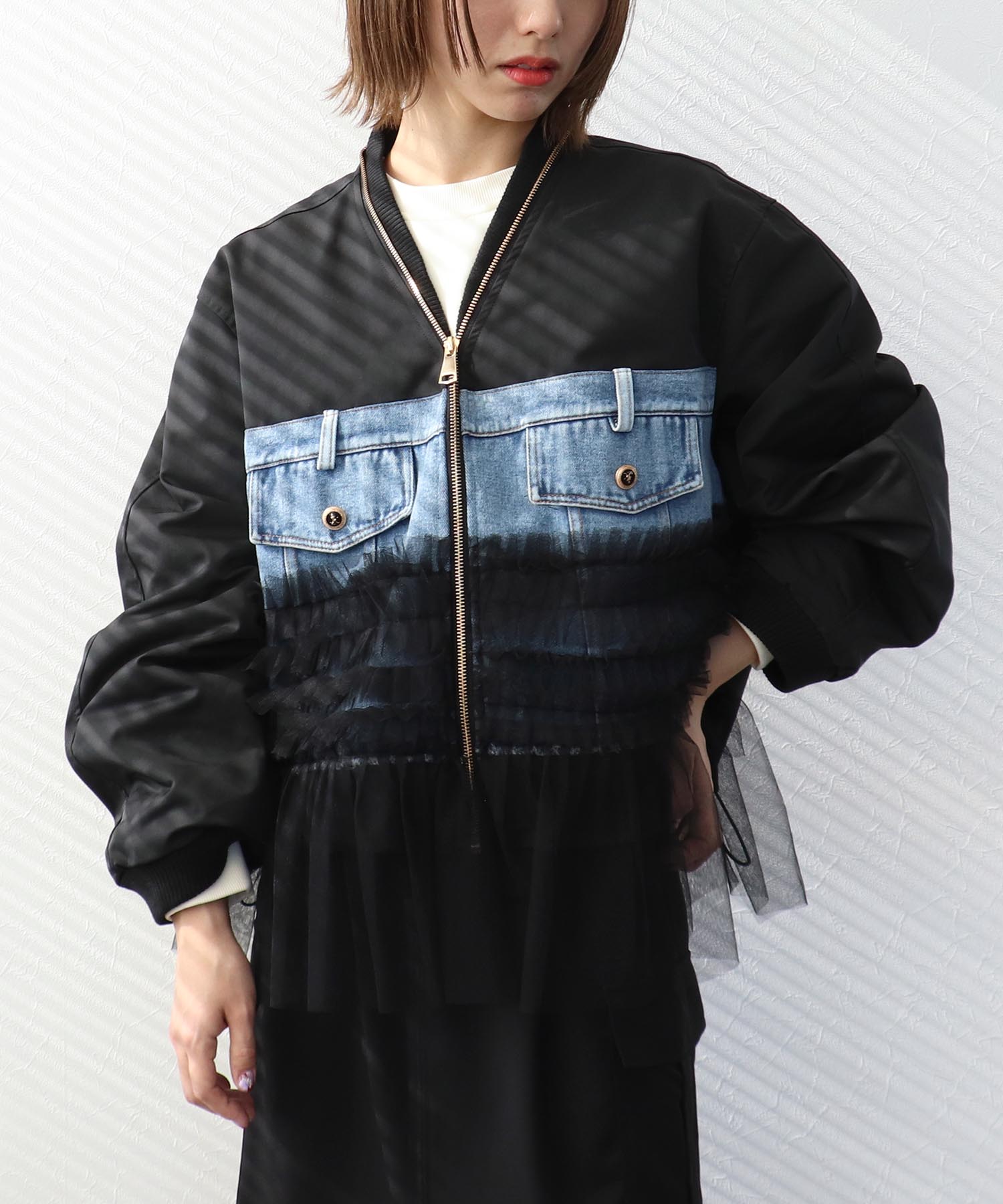 デニムチュールドッキングブルゾン