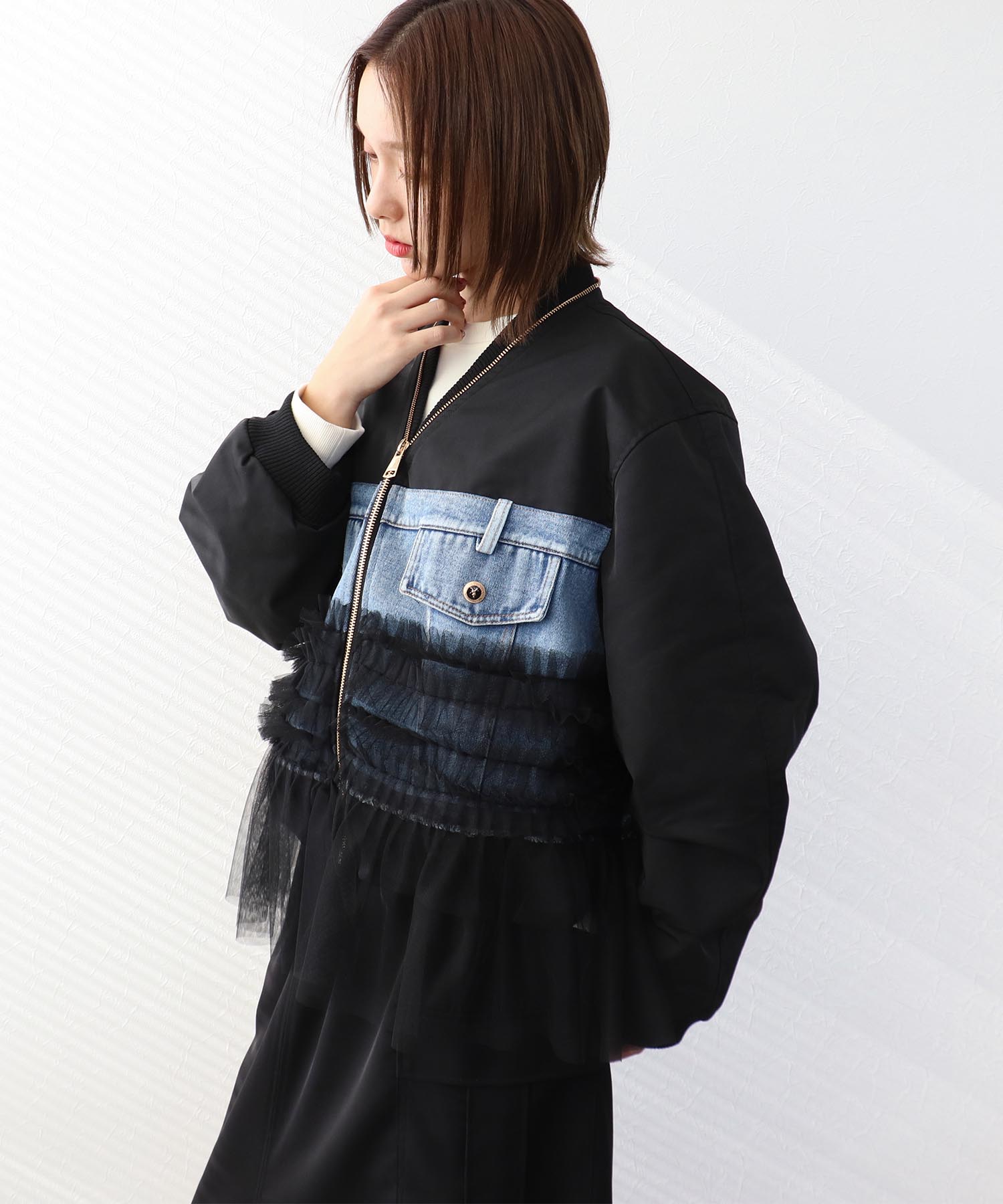 デニムチュールドッキングブルゾン