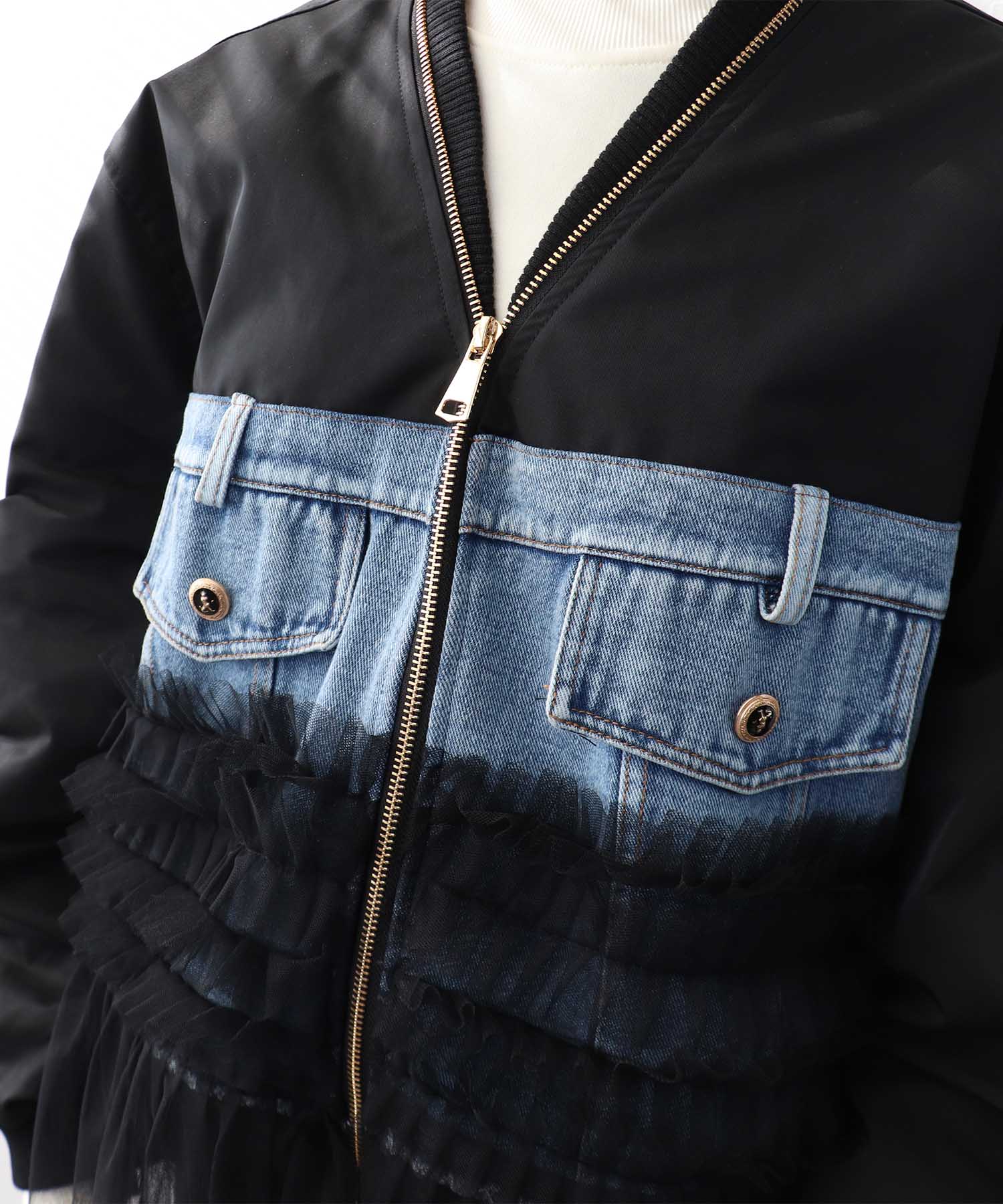 デニムチュールドッキングブルゾン