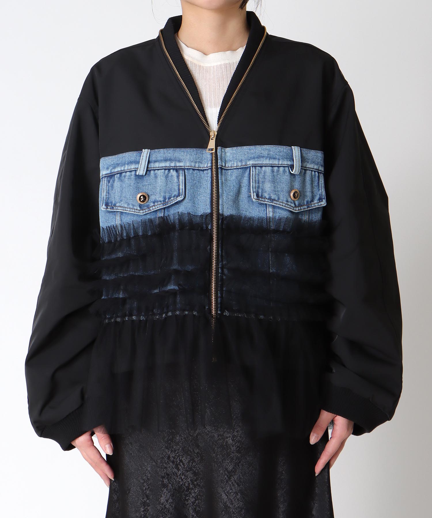 デニムチュールドッキングブルゾン
