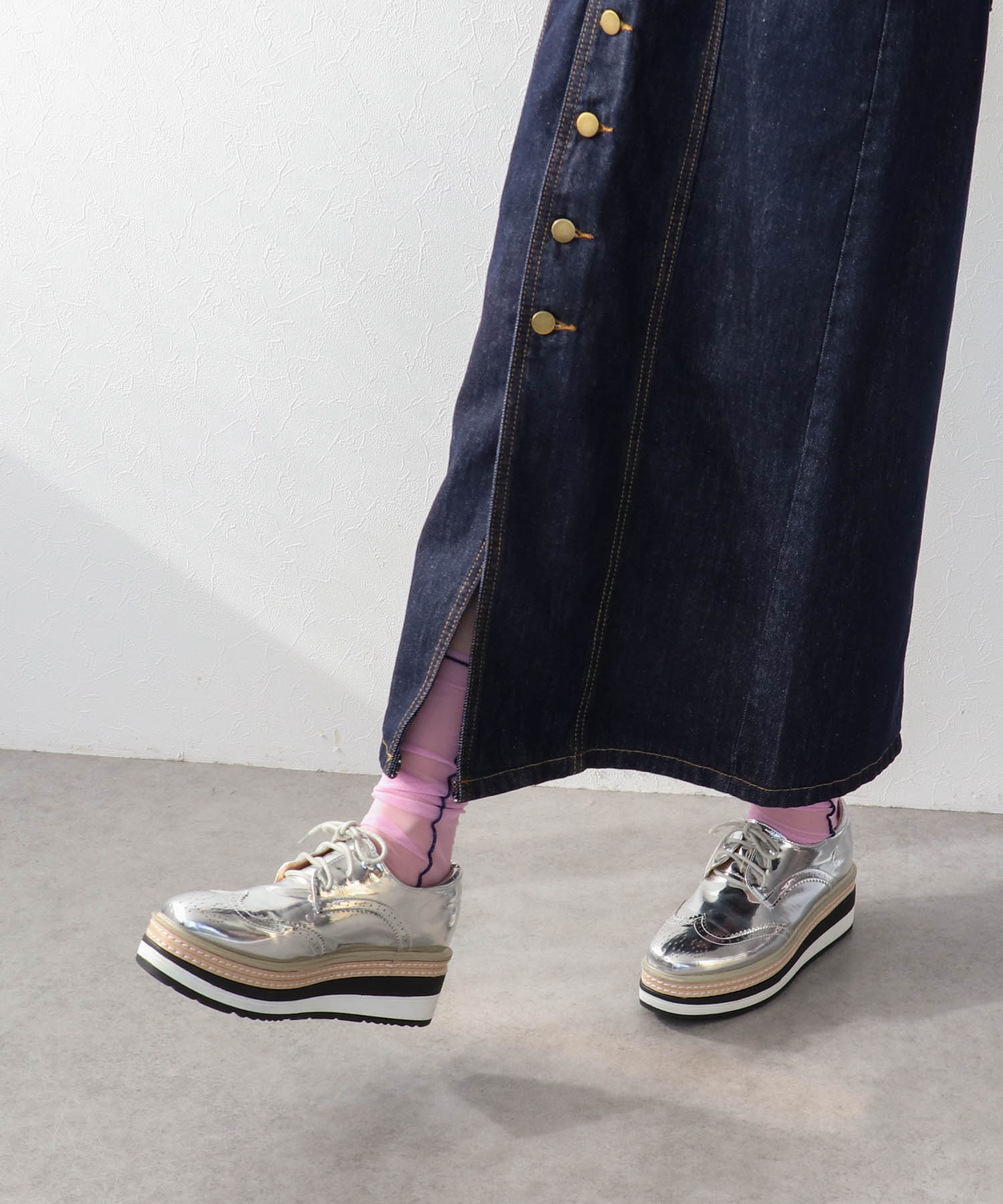 フロントボタンデニムワンピース