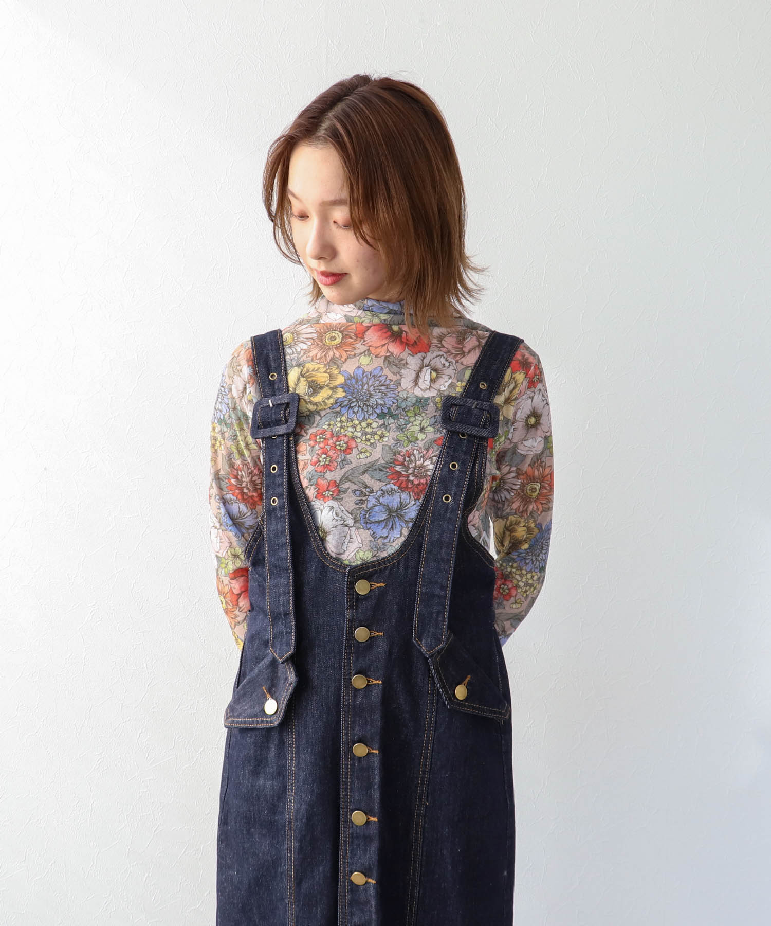 フロントボタンデニムワンピース