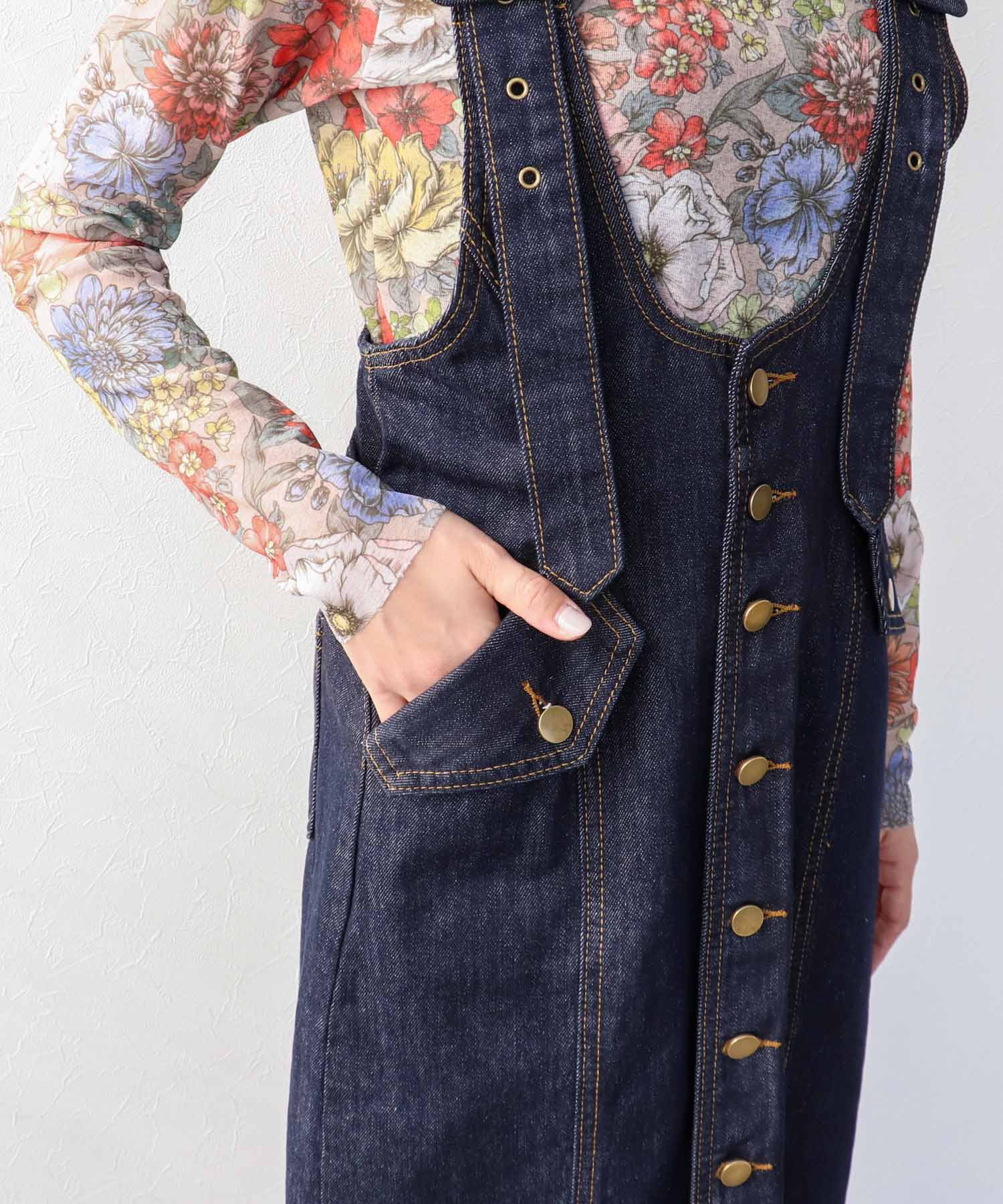 フロントボタンデニムワンピース