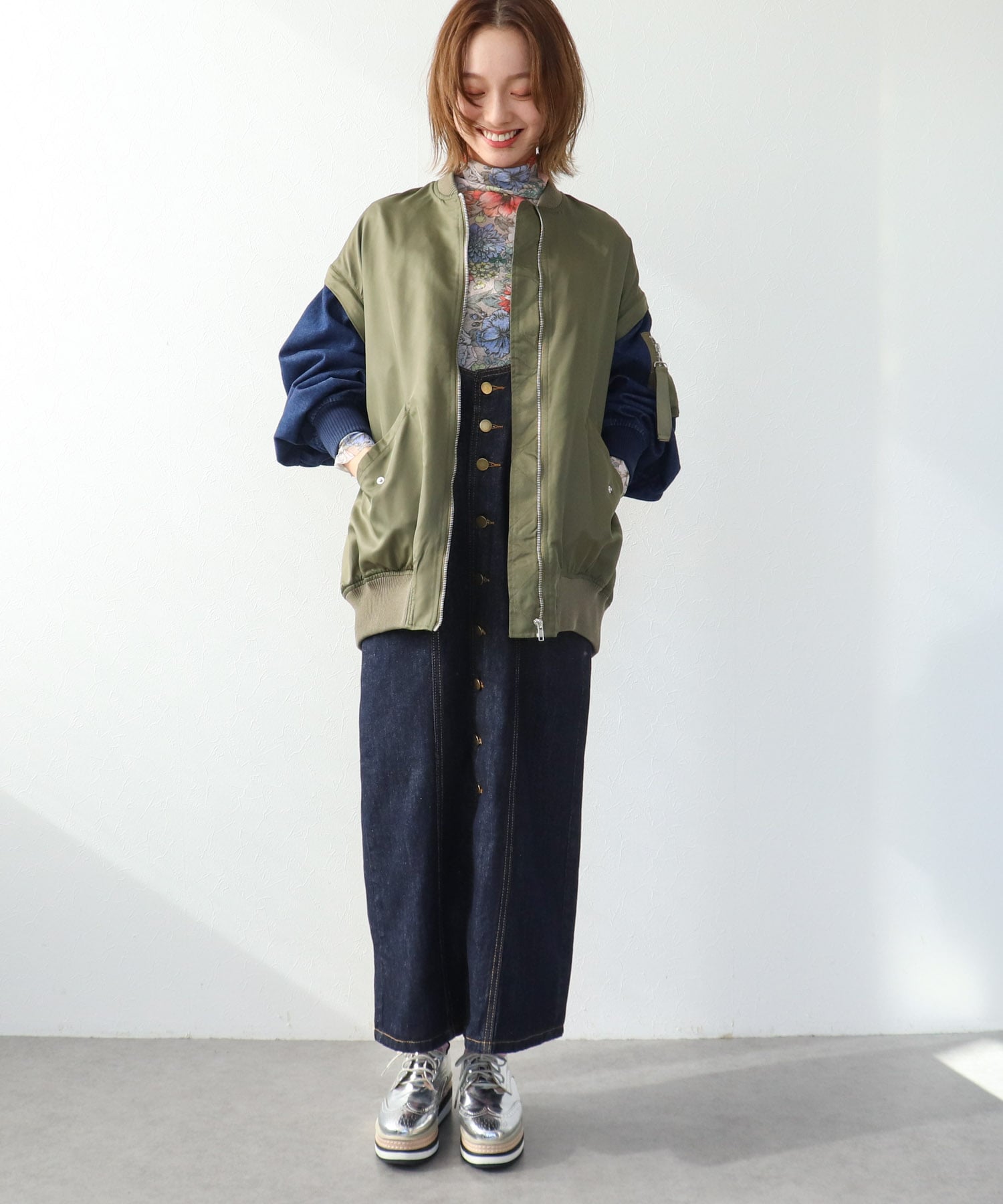 フロントボタンデニムワンピース