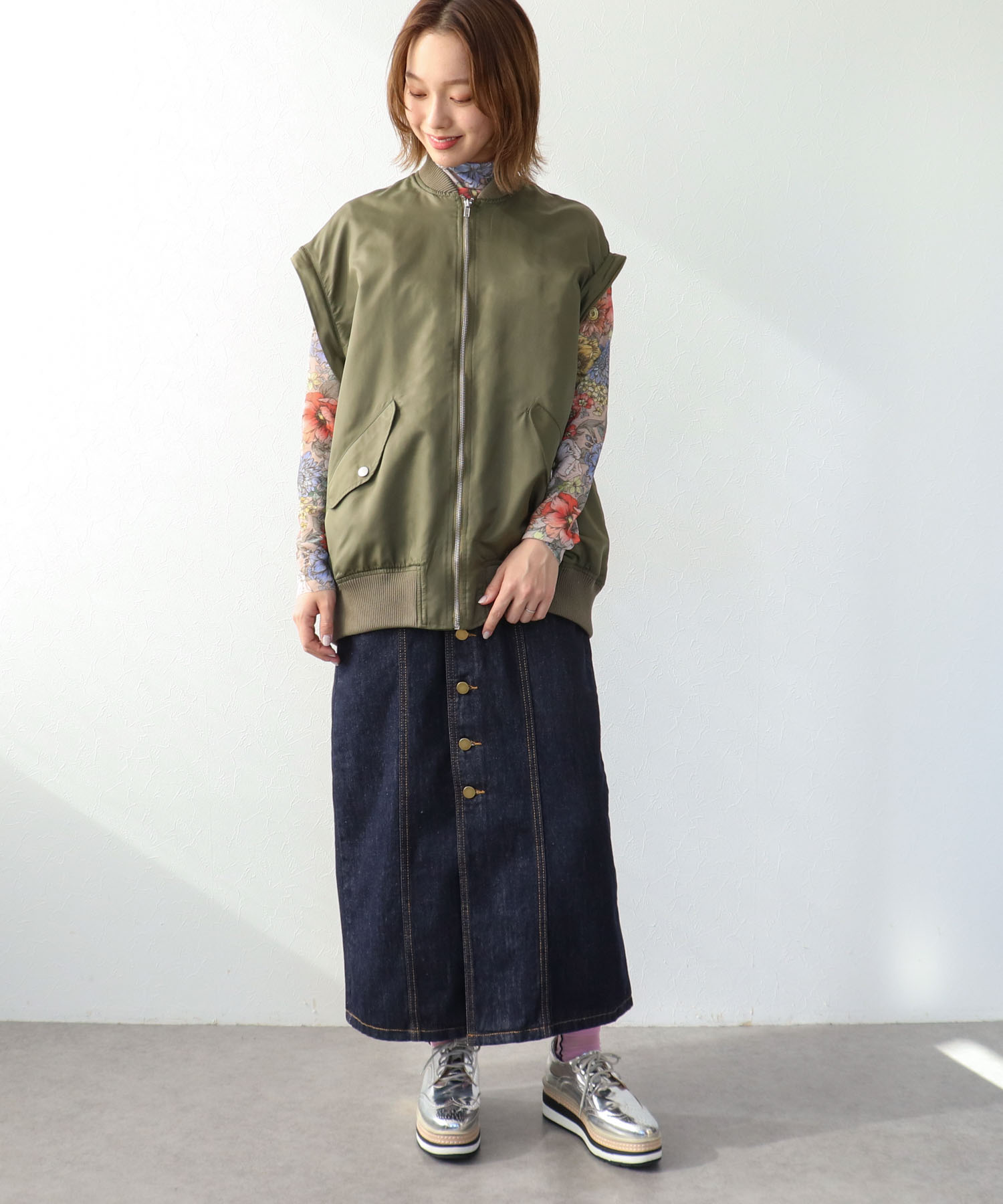 フロントボタンデニムワンピース