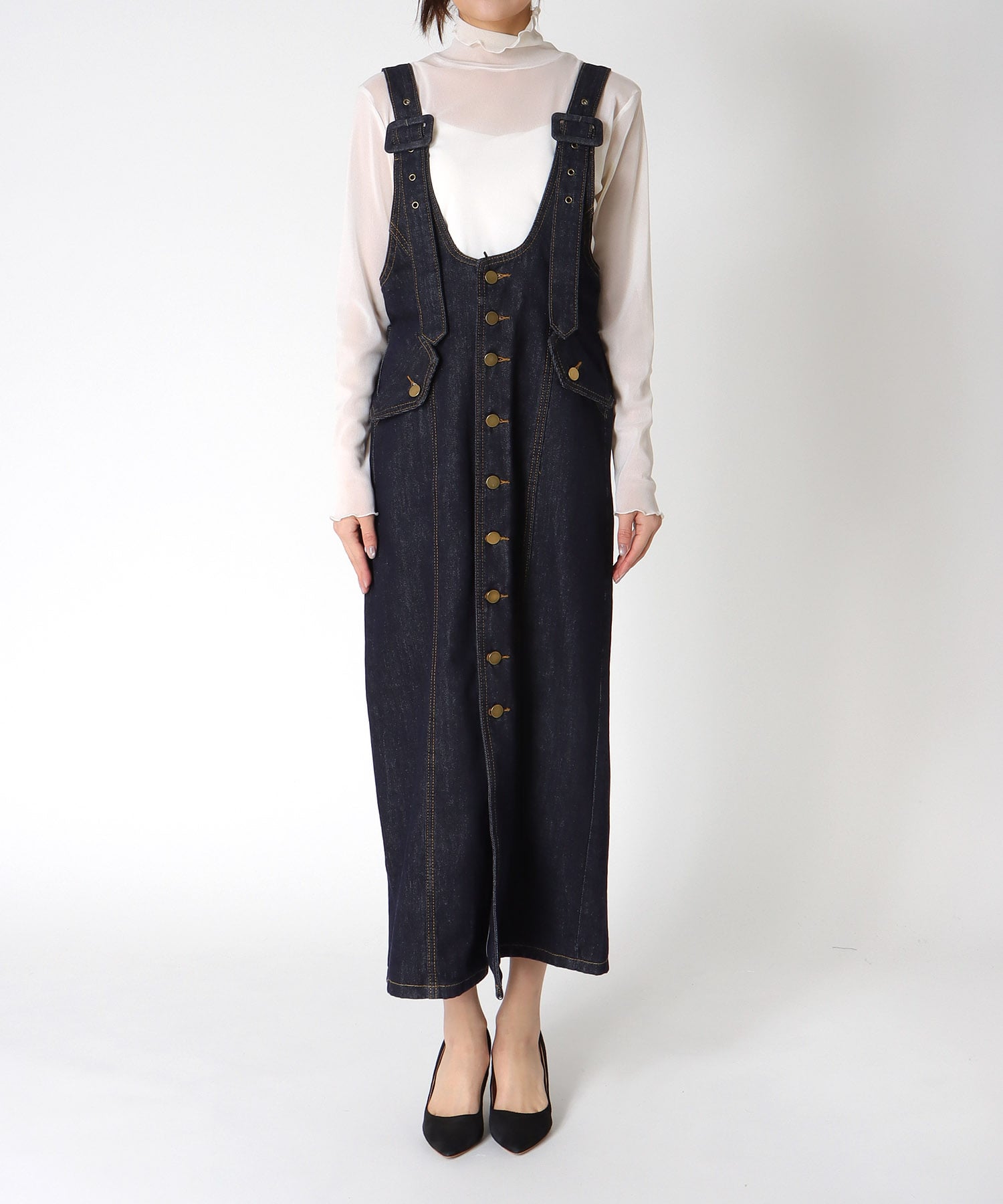 フロントボタンデニムワンピース