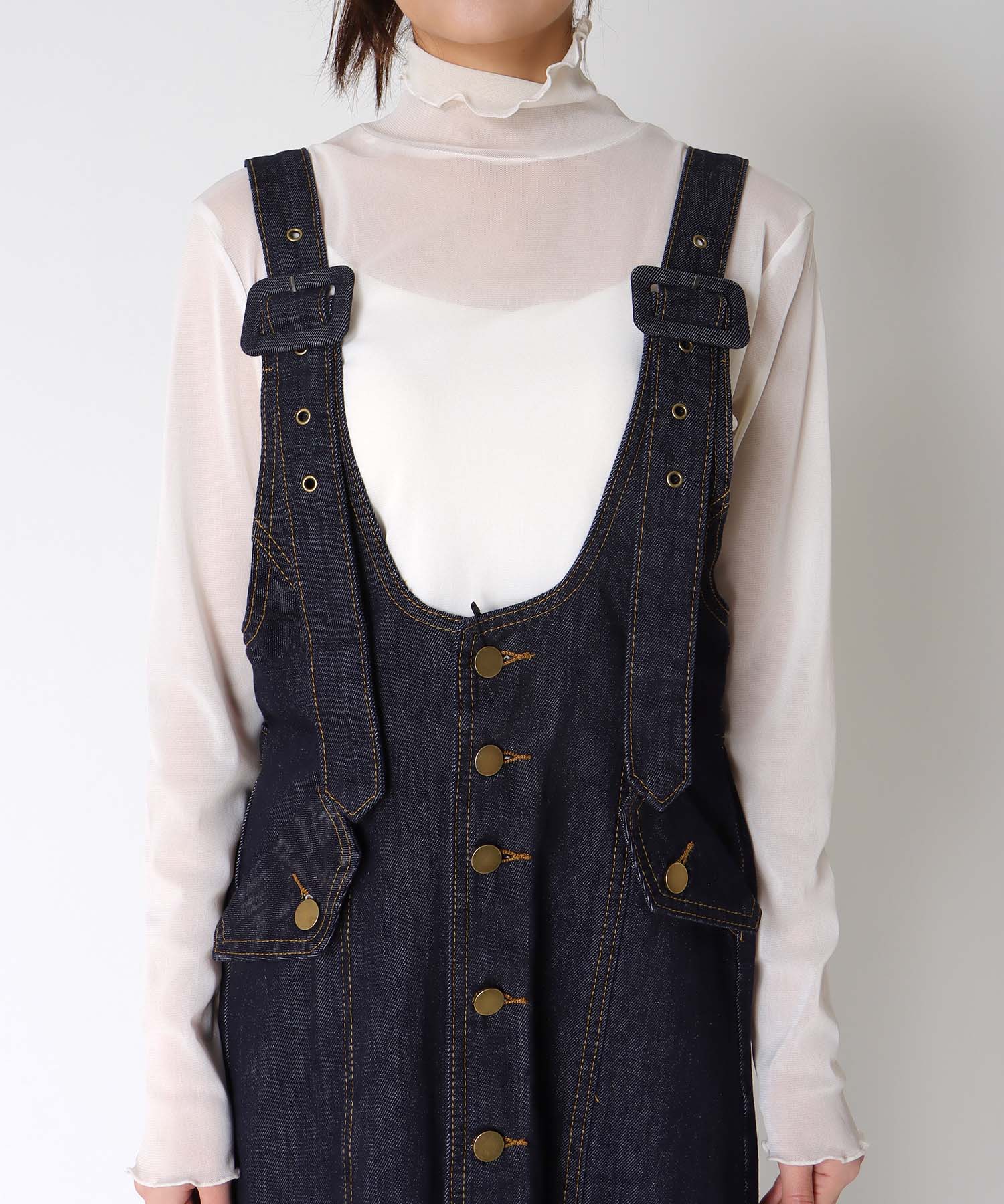 フロントボタンデニムワンピース