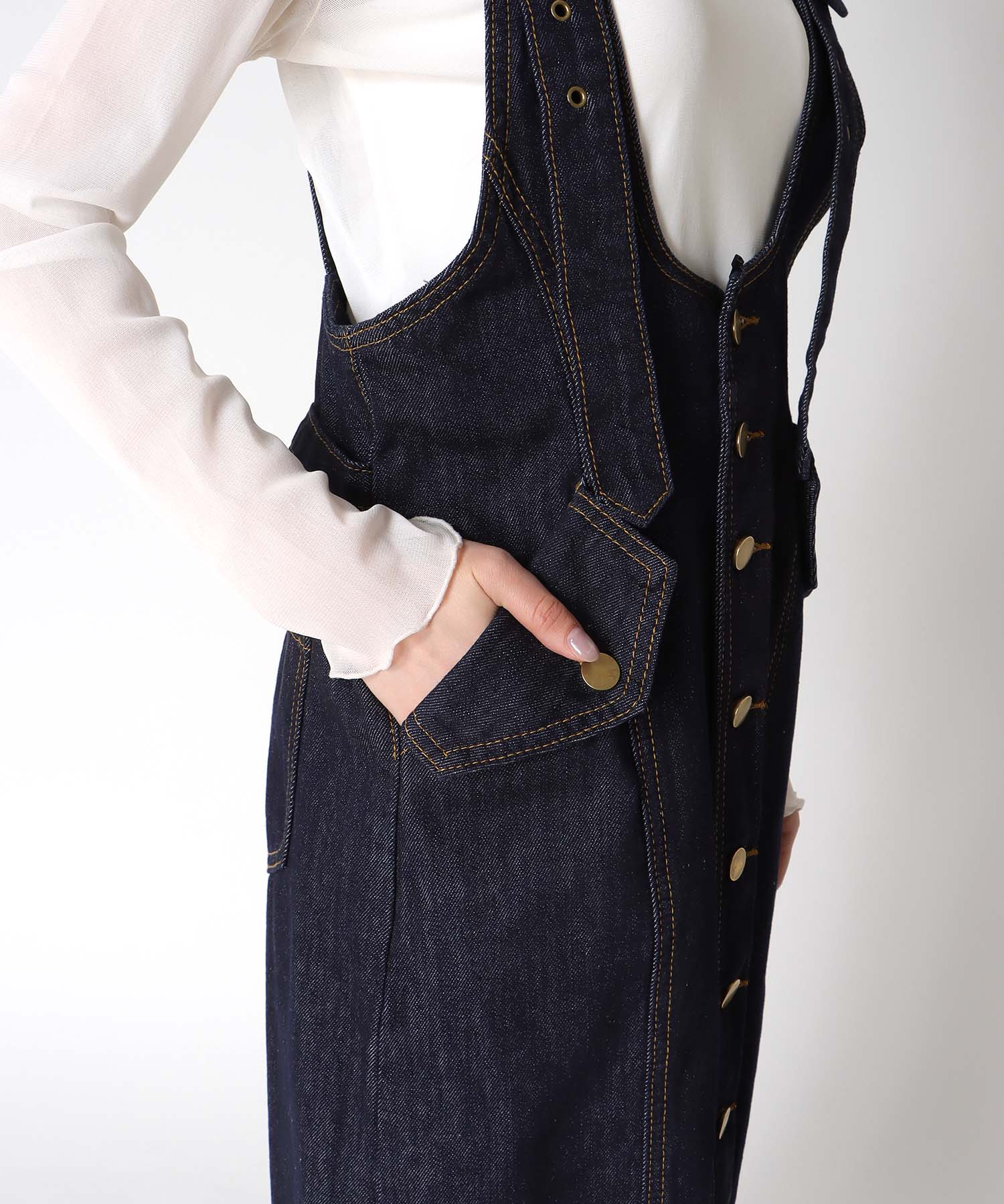 フロントボタンデニムワンピース